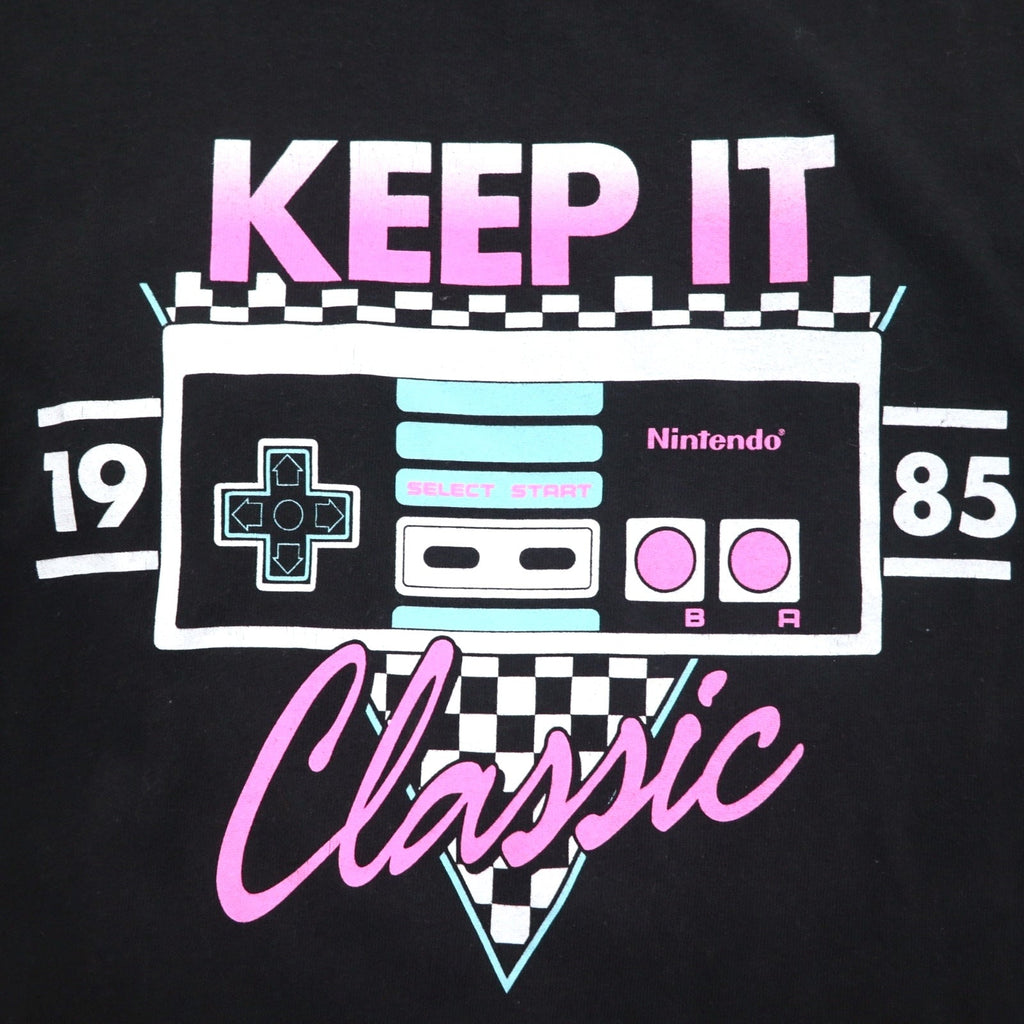 NINTENDO 1985 Nintendo T-Shirt a maniche lunghe Long Tee M Nero Stampa sulle maniche a scacchi