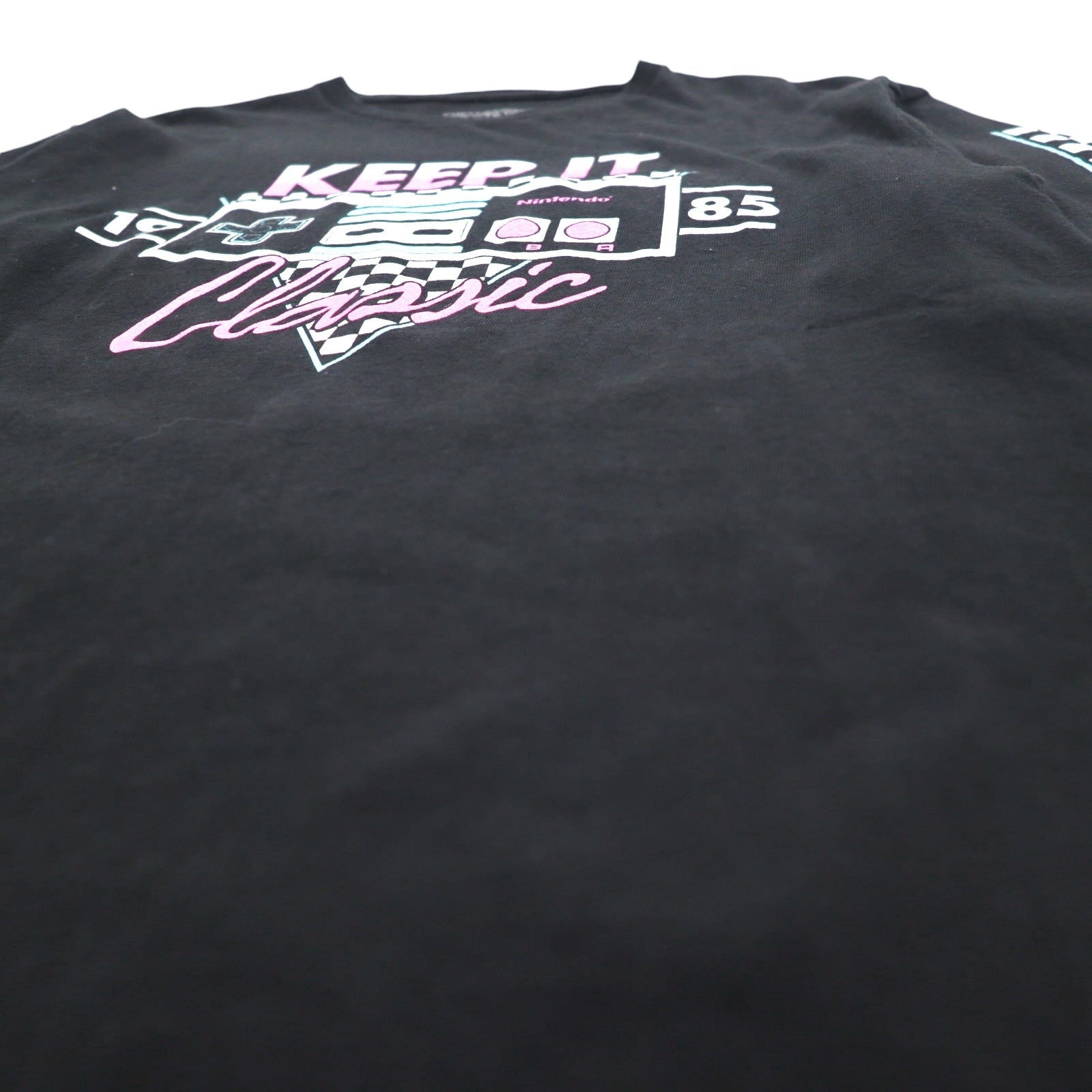 NINTENDO 1985 任天堂 ロングスリーブTシャツ ロンT M ブラック 袖プリント フラッグチェック