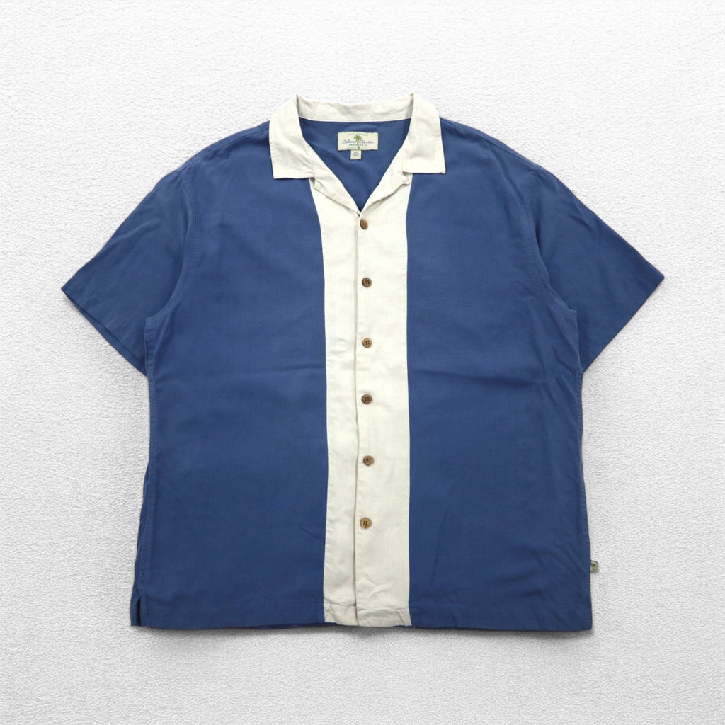 Island Shores シルク 半袖 オープンカラーシャツ 開襟 アロハシャツ 2XL ブルー ボックスシルエット ウォッシャブル