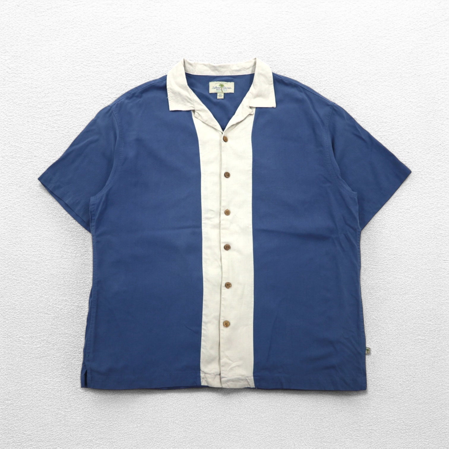 Island Shores Camicia di seta a maniche corte, collo aperto, stile Aloha, 2XL, blu, taglio squadrato, lavabile