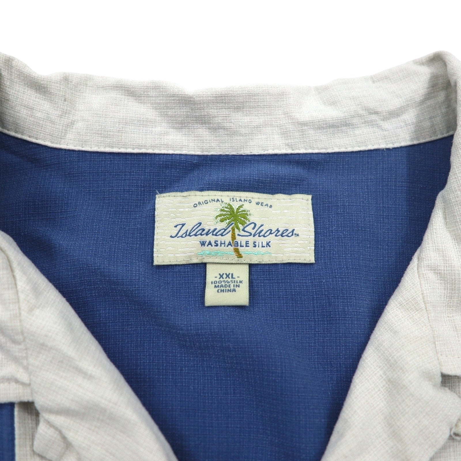Island Shores Camicia di seta a maniche corte, collo aperto, stile Aloha, 2XL, blu, taglio squadrato, lavabile