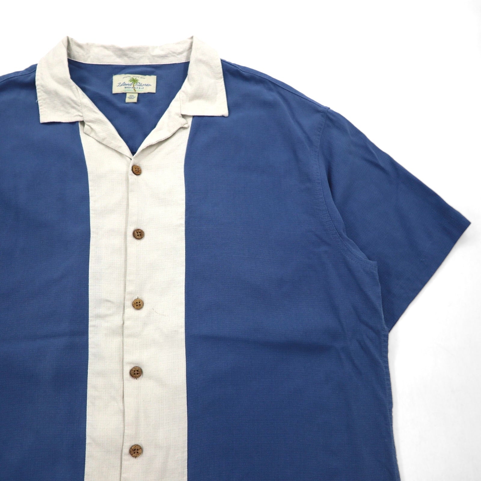 Island Shores Camicia di seta a maniche corte, collo aperto, stile Aloha, 2XL, blu, taglio squadrato, lavabile