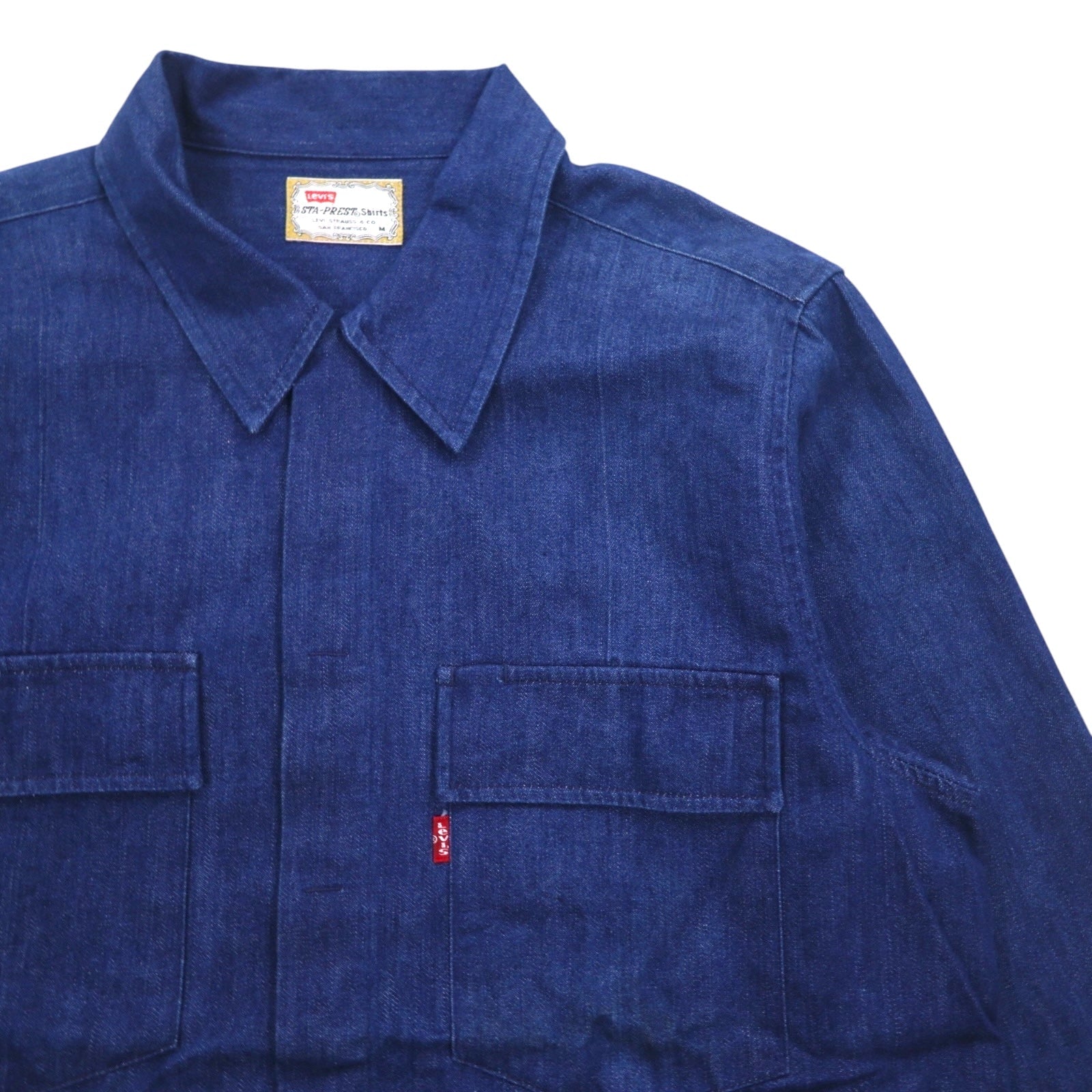 Levi’s 90年代 スタプレ STA-PREST デニム ワークシャツ M ブルー 比翼 フラップ 胸ポケット