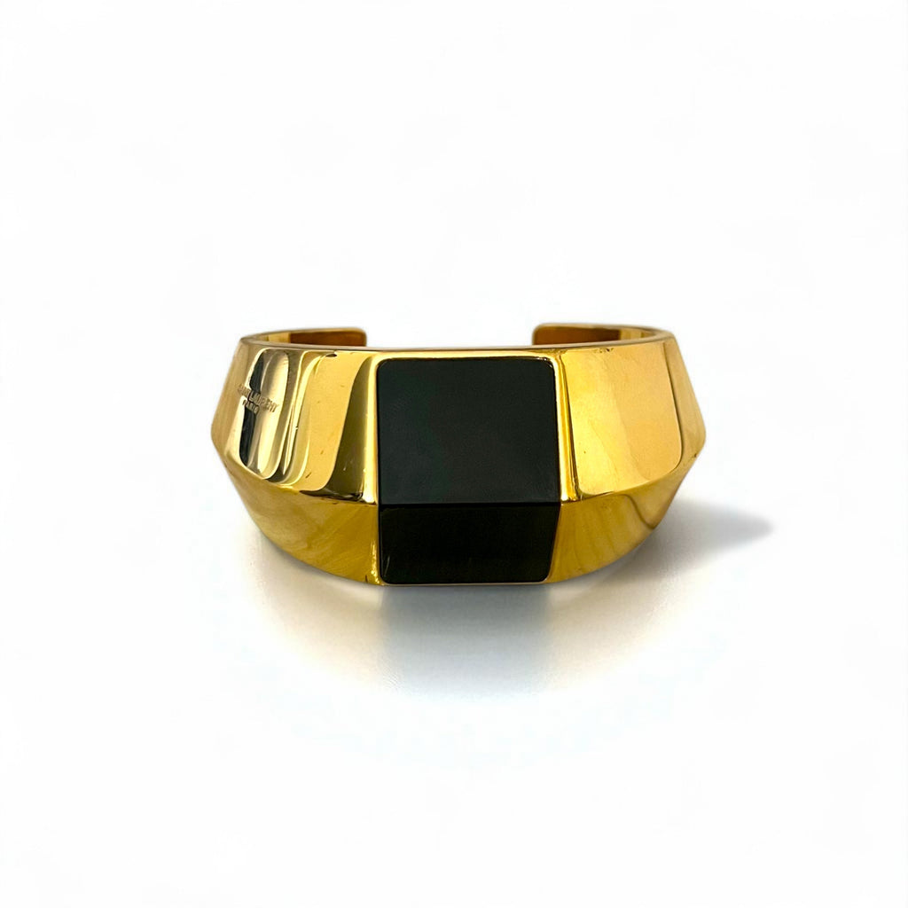 SAINT LAURENT PARIS Bracciale a cerchio in metallo oro nero, bracciale a manetta largo
