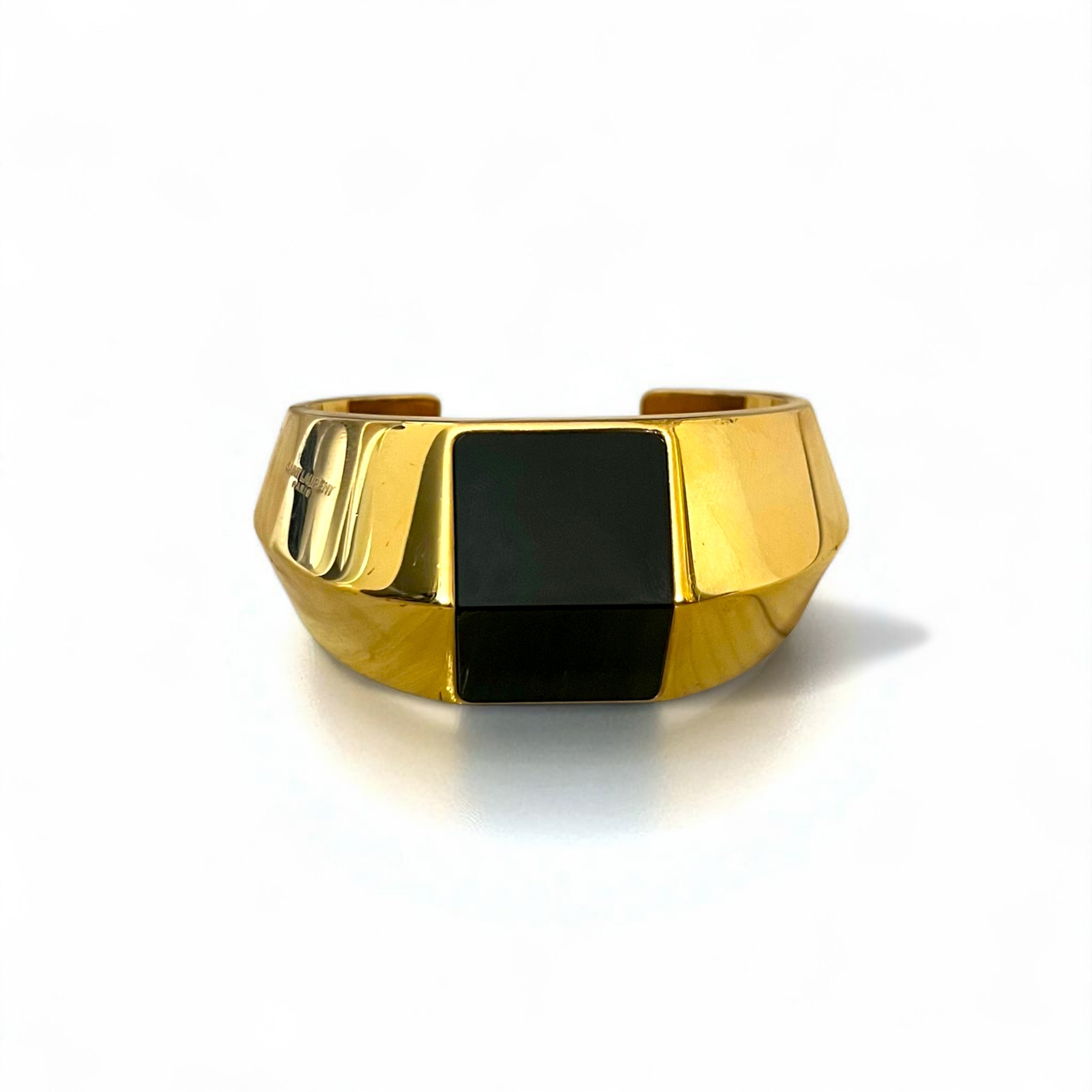 SAINT LAURENT PARIS Bracciale a cerchio in metallo oro nero, bracciale a manetta largo