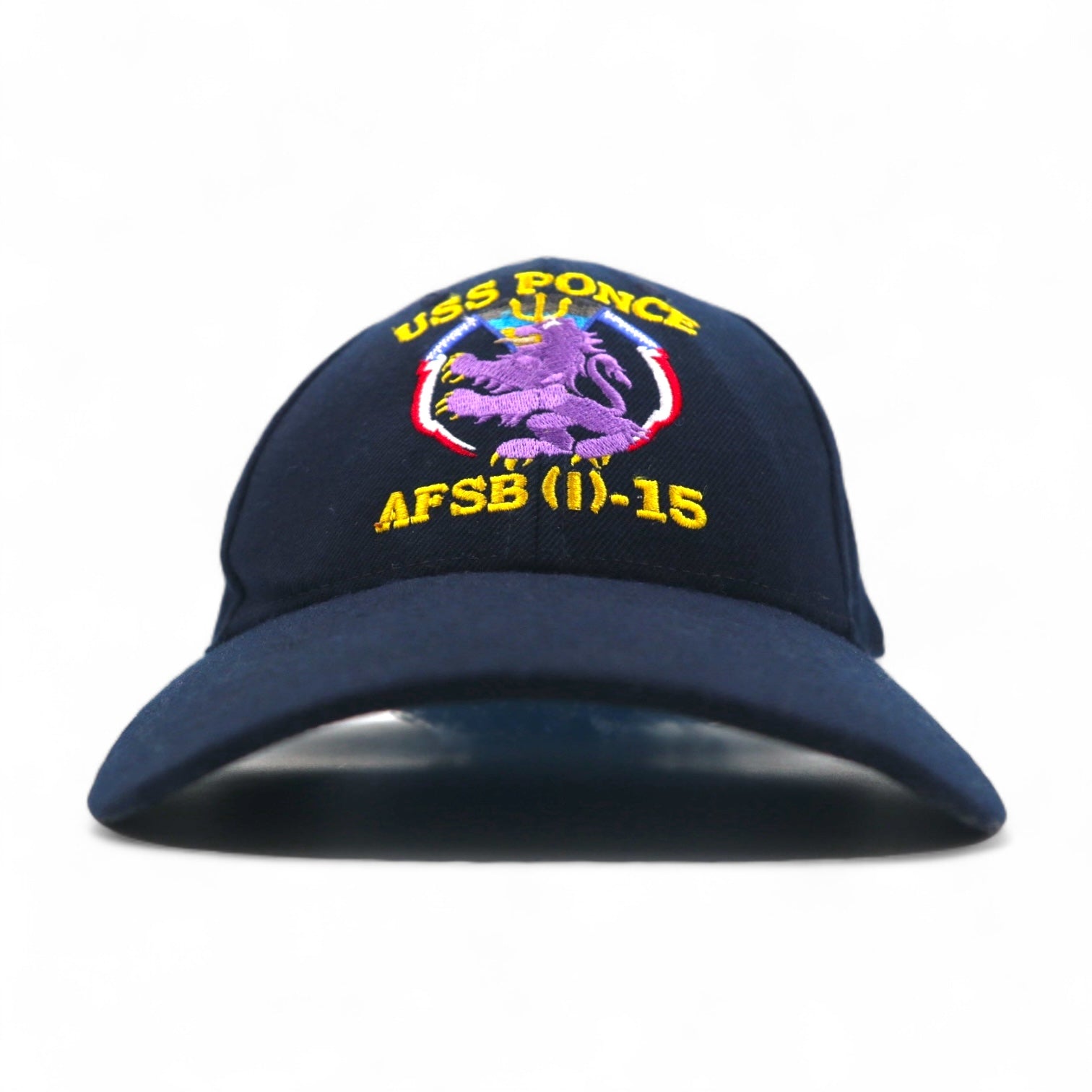 Cappello USS PONCE della Marina degli Stati Uniti, anni '90, made in USA, taglia unica, con cinturino, blu navy, gabardine di lana, Proud Lion, militare, THE CORPS