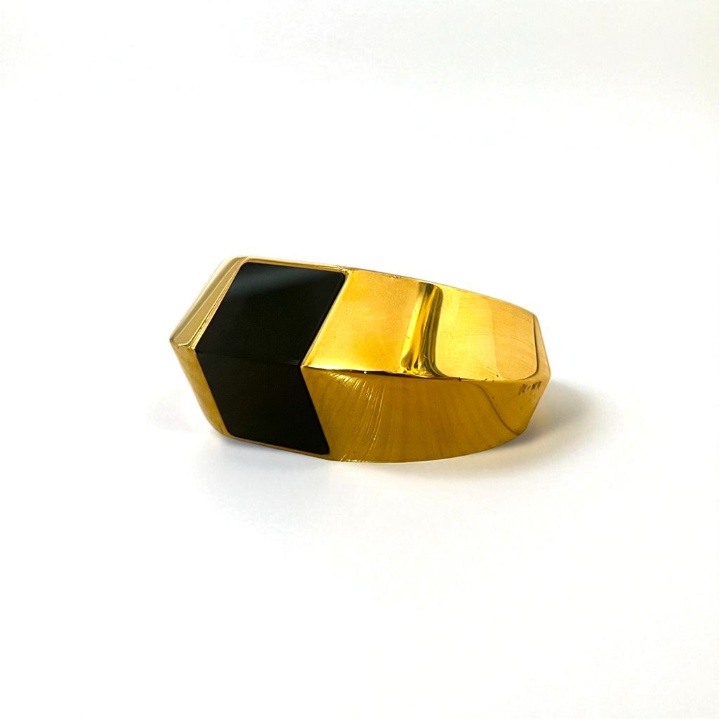 SAINT LAURENT PARIS Bracciale a cerchio in metallo oro nero, bracciale a manetta largo