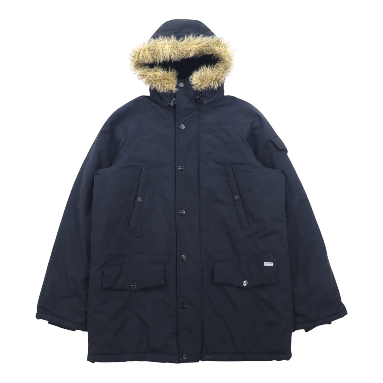 Carhartt N-3B Piumino L Nero Nylon Imbottitura Pelliccia Staccabile Coulisse Doppia Cerniera ANCHORAGE PARKA