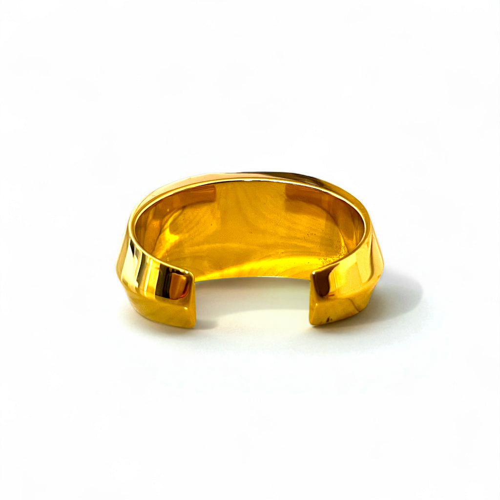SAINT LAURENT PARIS Bracciale a cerchio in metallo oro nero, bracciale a manetta largo