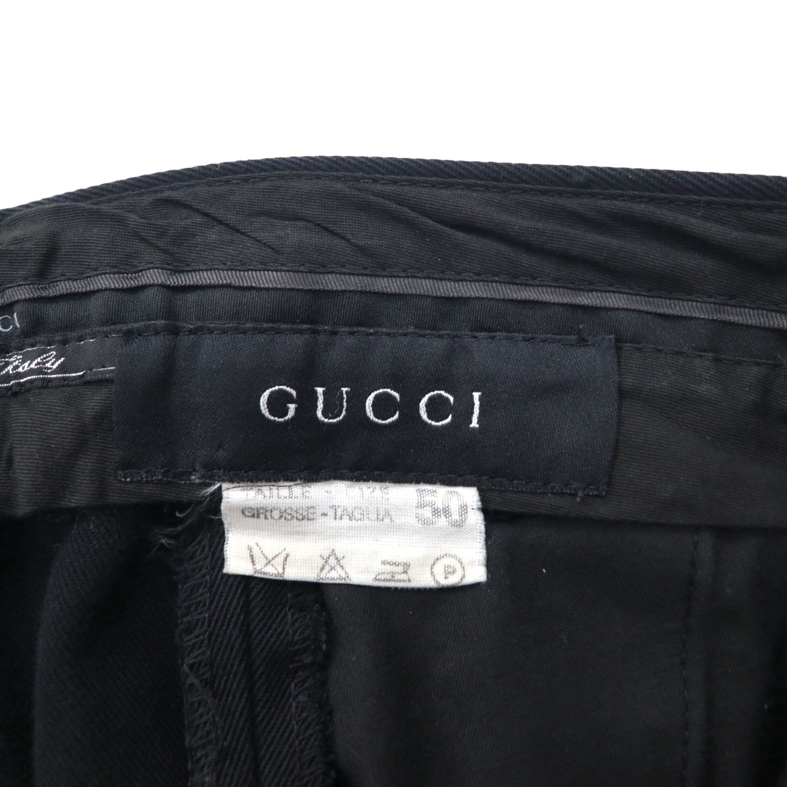 GUCCI イタリア製 ワイド フレア スラックスパンツ L ブラック コットン
