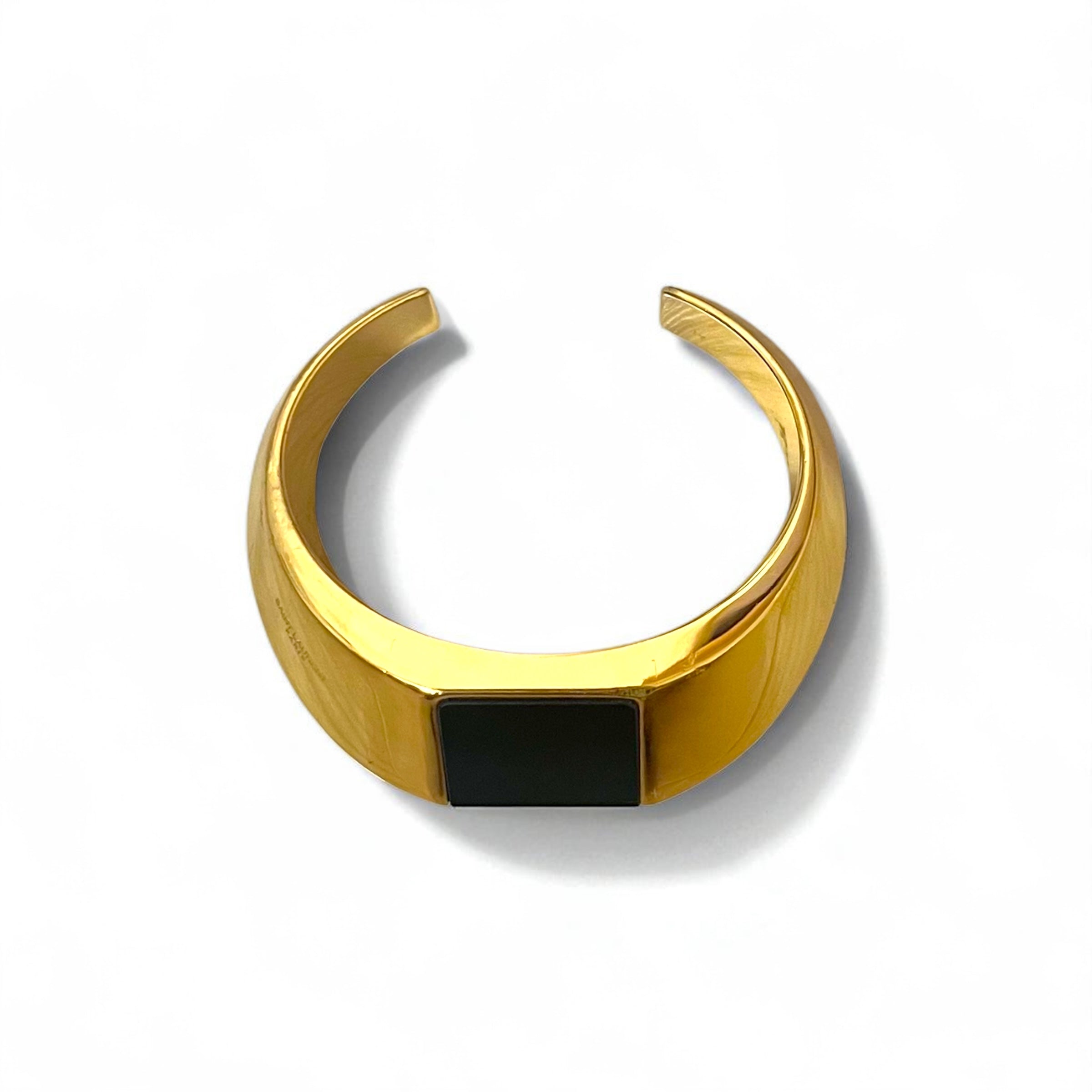 SAINT LAURENT PARIS Bracciale a cerchio in metallo oro nero, bracciale a manetta largo