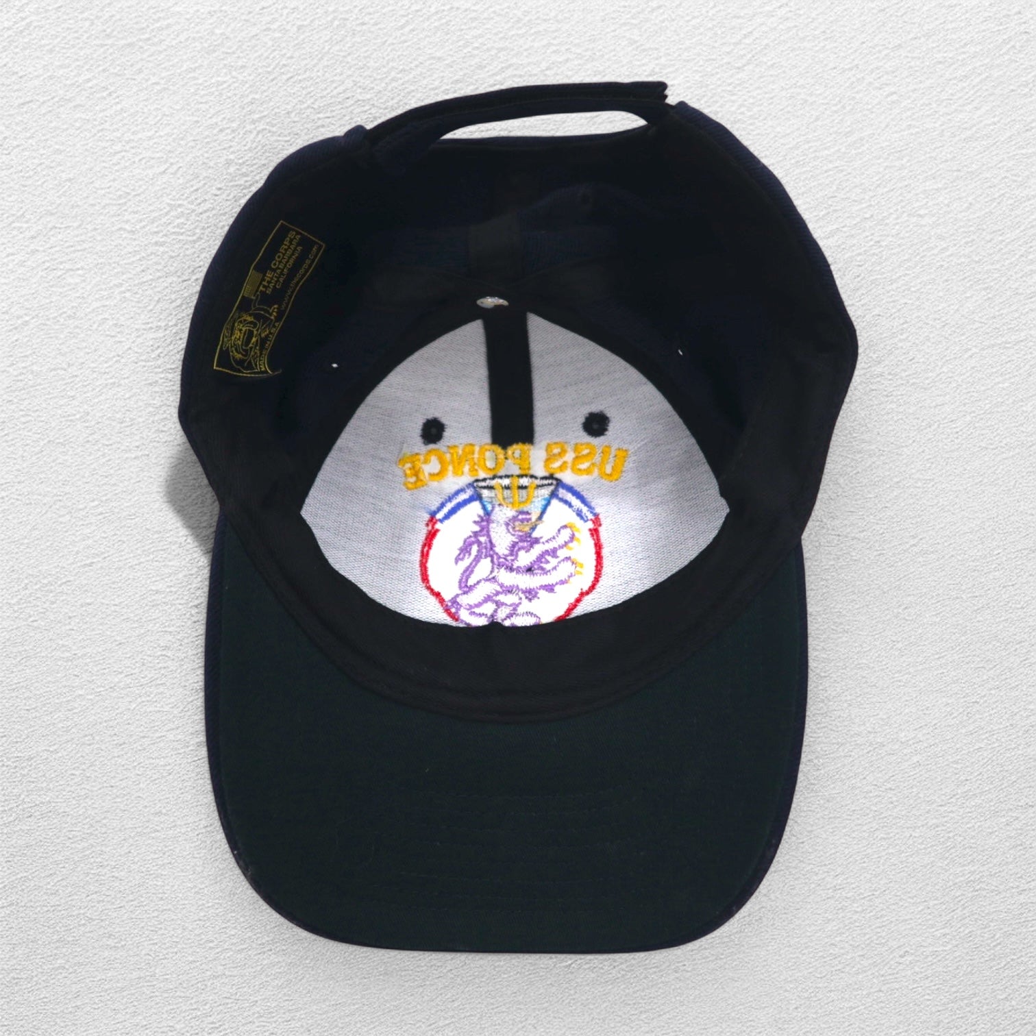 Cappello USS PONCE della Marina degli Stati Uniti, anni '90, made in USA, taglia unica, con cinturino, blu navy, gabardine di lana, Proud Lion, militare, THE CORPS