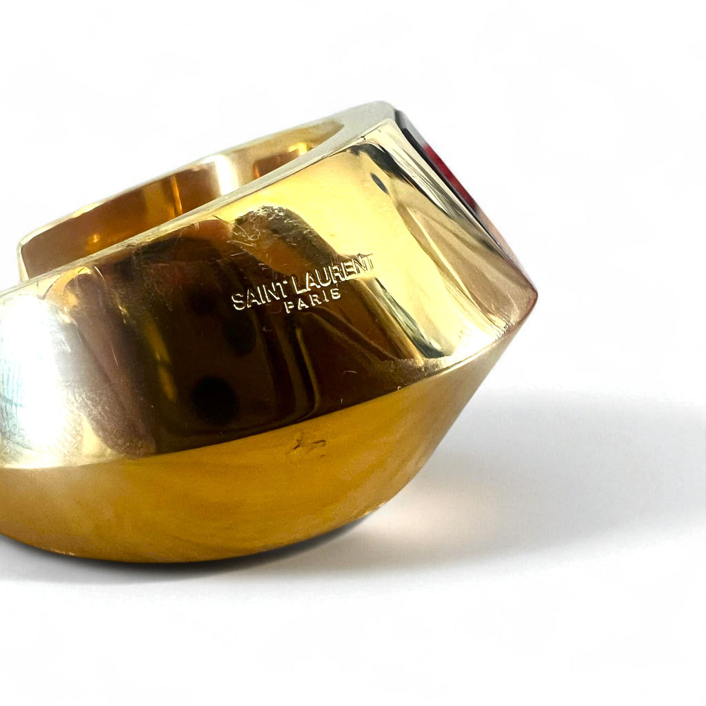 SAINT LAURENT PARIS Bracciale a cerchio in metallo oro nero, bracciale a manetta largo