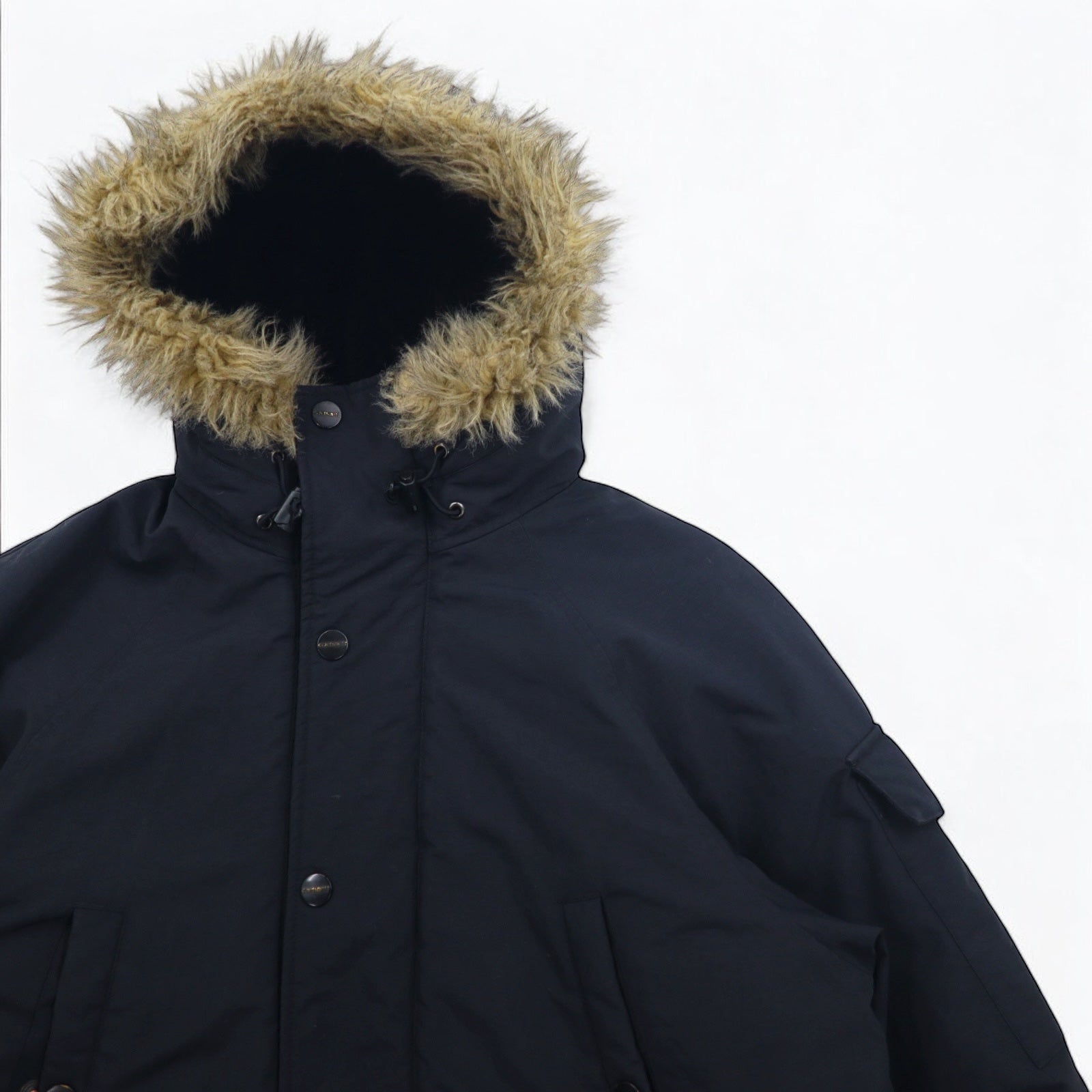 Carhartt N-3B Piumino L Nero Nylon Imbottitura Pelliccia Staccabile Coulisse Doppia Cerniera ANCHORAGE PARKA
