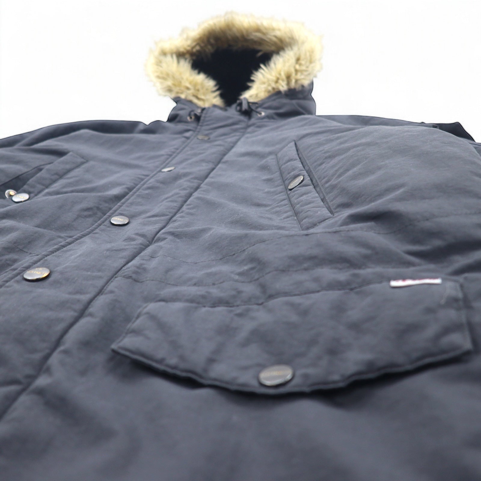 Carhartt N-3B Piumino L Nero Nylon Imbottitura Pelliccia Staccabile Coulisse Doppia Cerniera ANCHORAGE PARKA