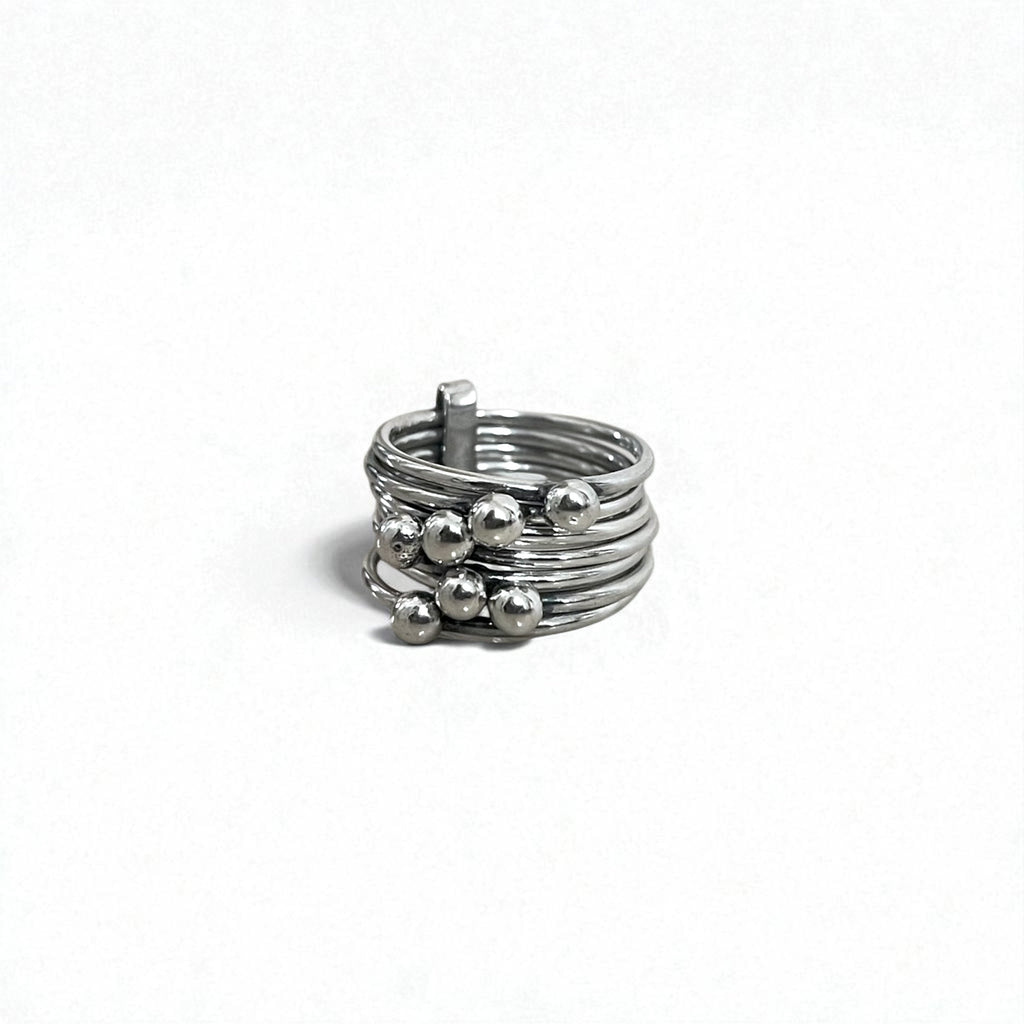 Vintage Mexican Jewelry Anello a 7 fili Argento 925 Modernista