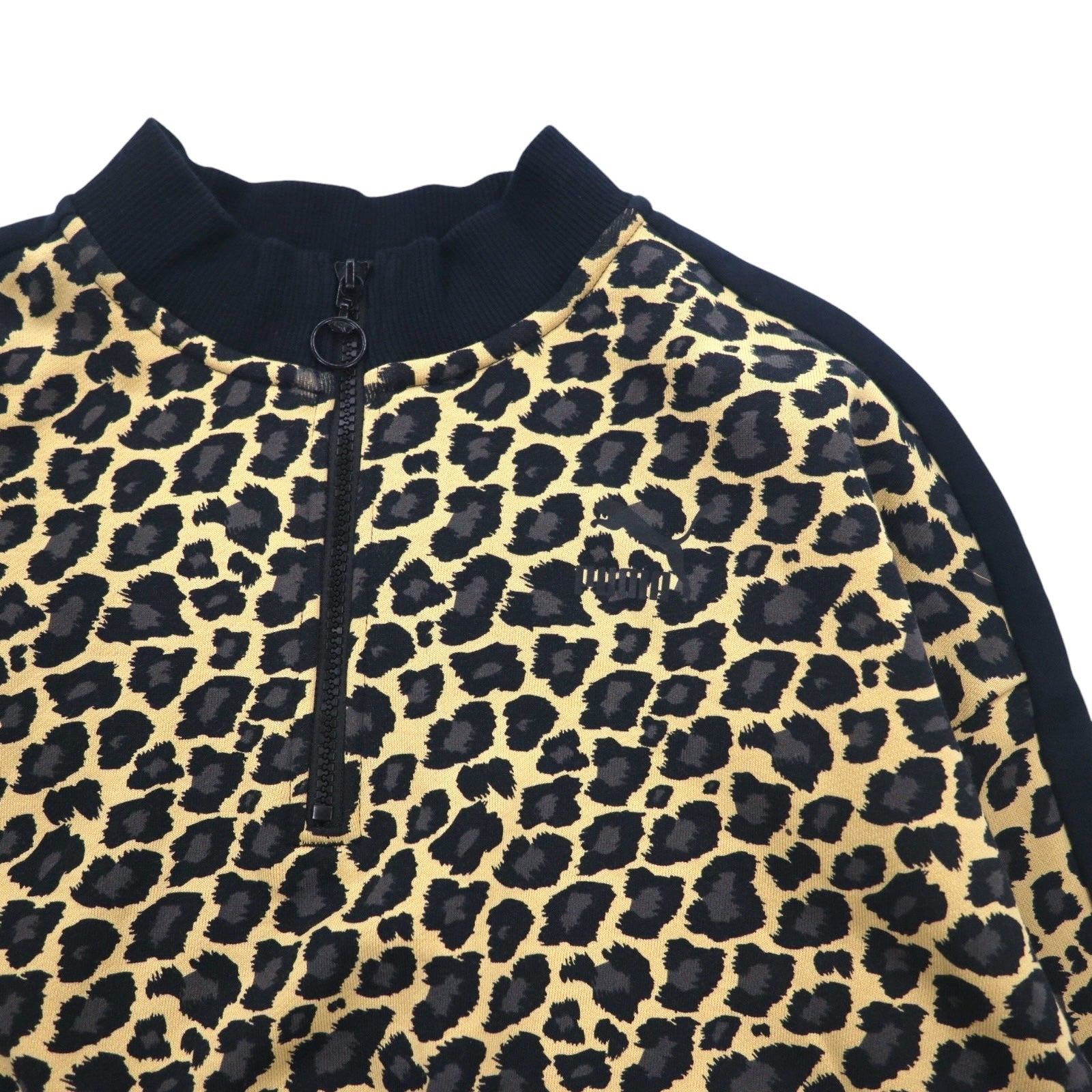 PUMA Felpa corta mezza zip M Leopardata Beige Felpata Linea laterale