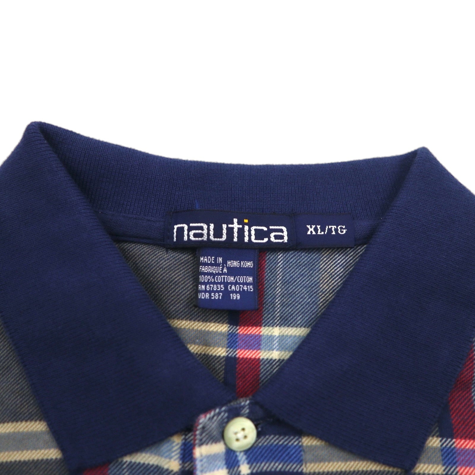 Polo Nautica anni '90, taglia XL, blu navy, a quadri, in cotone, con logo ricamato.