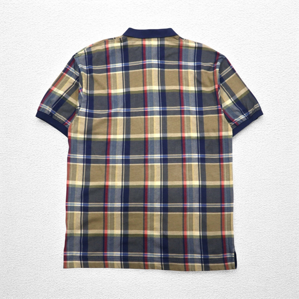 nautica 90年代 ポロシャツ XL ネイビー チェック コットン ワンポイントロゴ刺繍