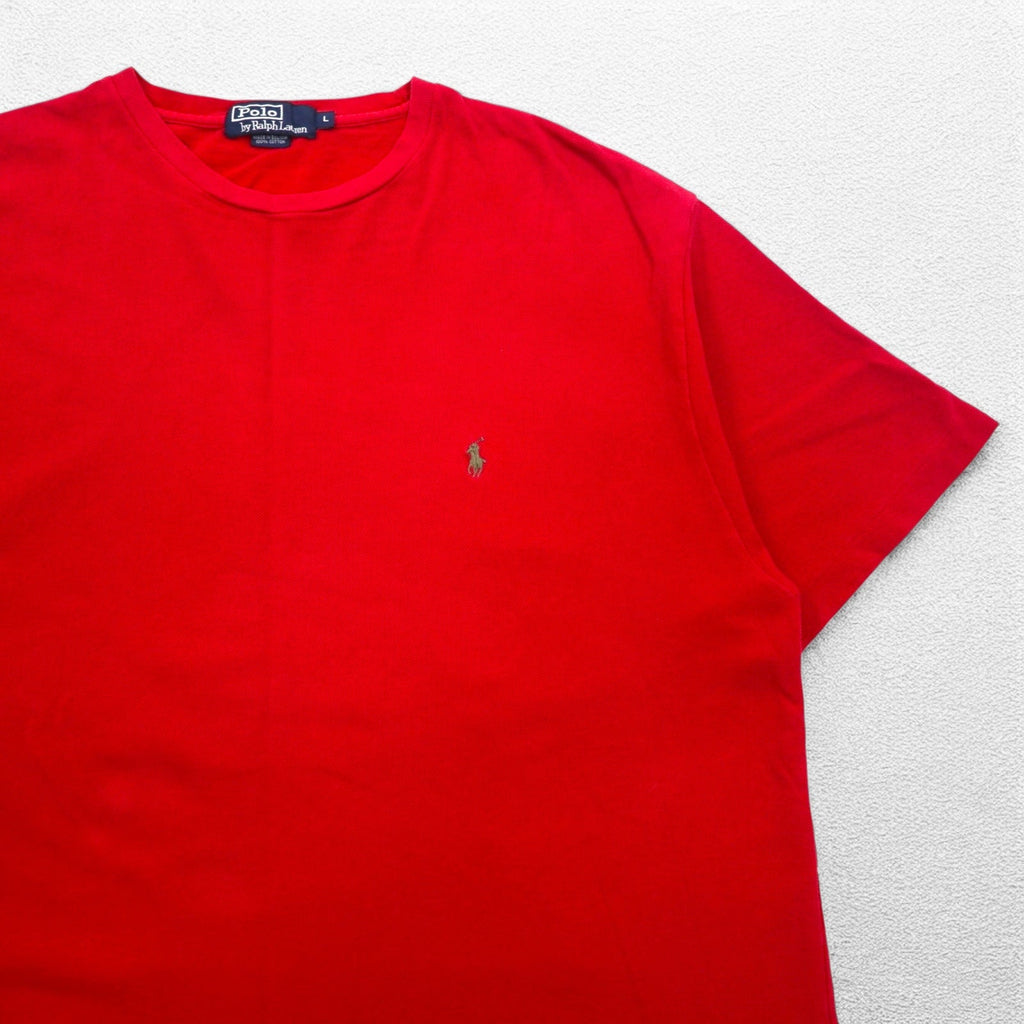 Polo by Ralph Lauren 90年代 シングルステッチ 鹿の子 Tシャツ L レッド コットン スモールポニー刺繍
