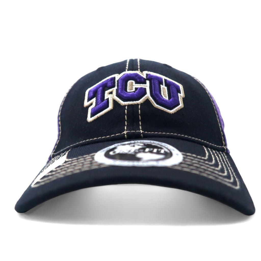 TOP OF THE WORLD College Embroidery Baseball Cap ONE Nero Viola Acrilico TCU Nuovo