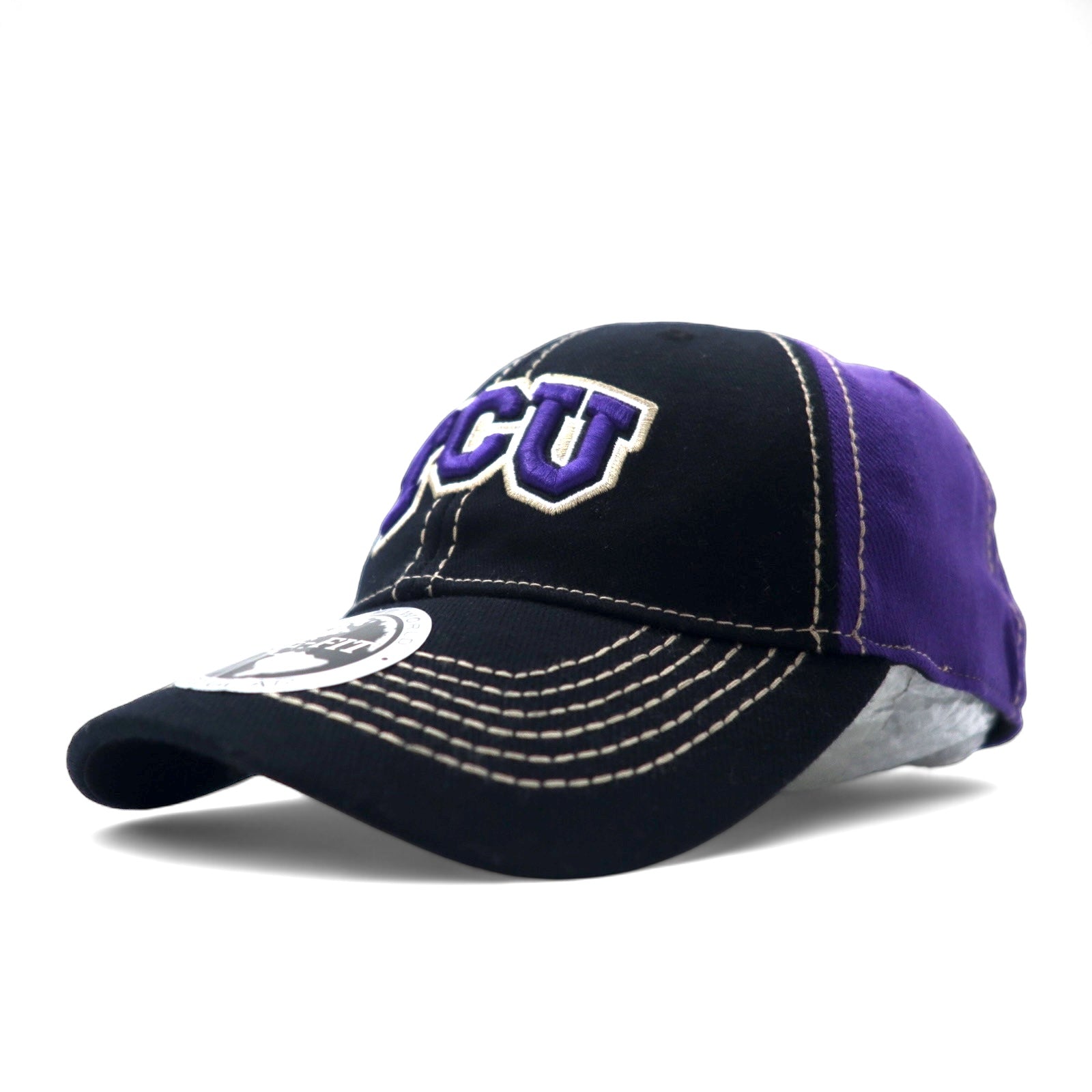 TOP OF THE WORLD College Embroidery Baseball Cap ONE Nero Viola Acrilico TCU Nuovo