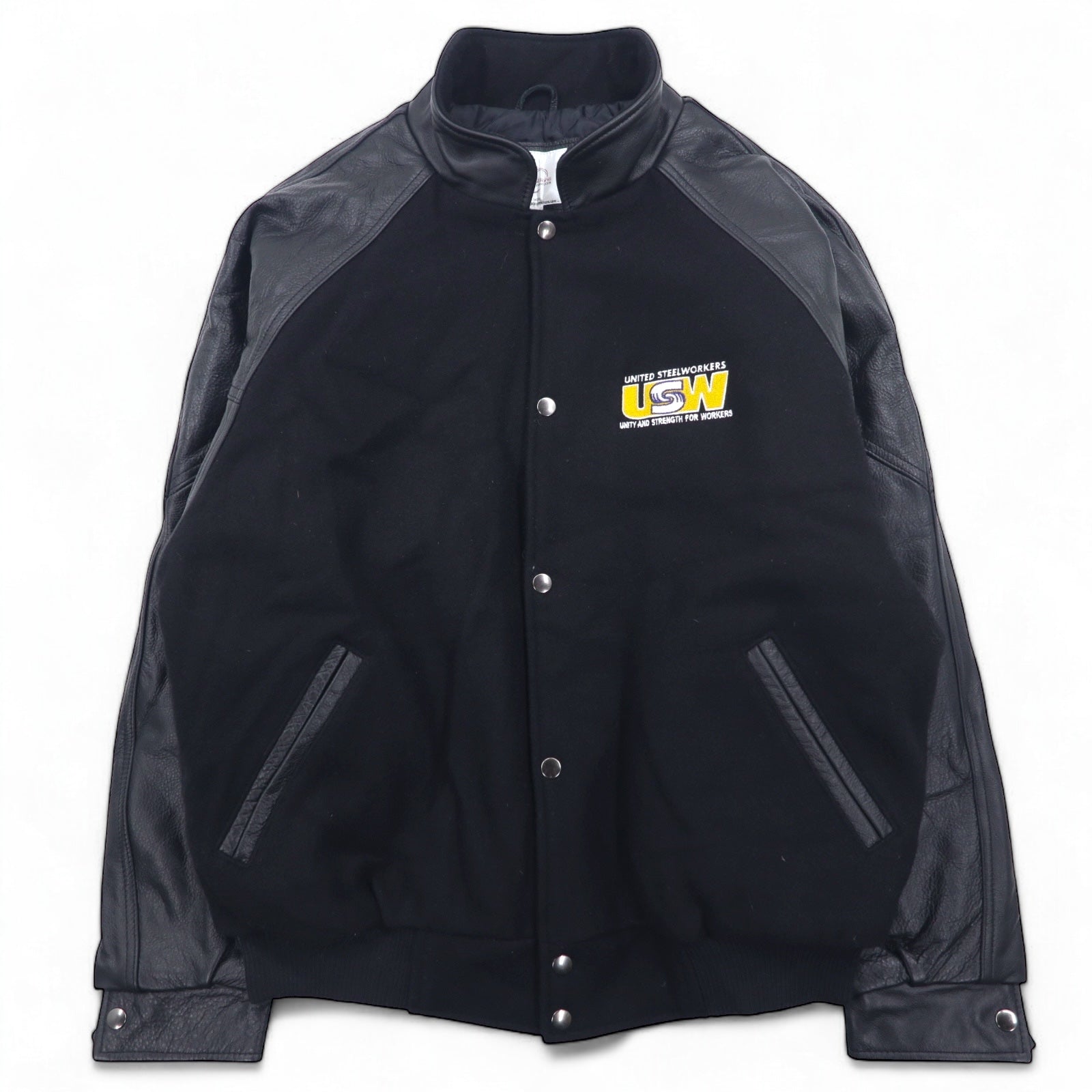 UNIVERSAL promotions - Giacca in Melton con inserti in pelle, taglia L, colore nero, pelle UNITED STEEL WORKERS
