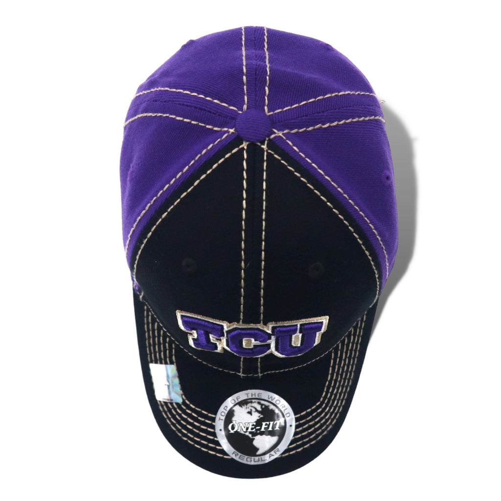 TOP OF THE WORLD College Embroidery Baseball Cap ONE Nero Viola Acrilico TCU Nuovo