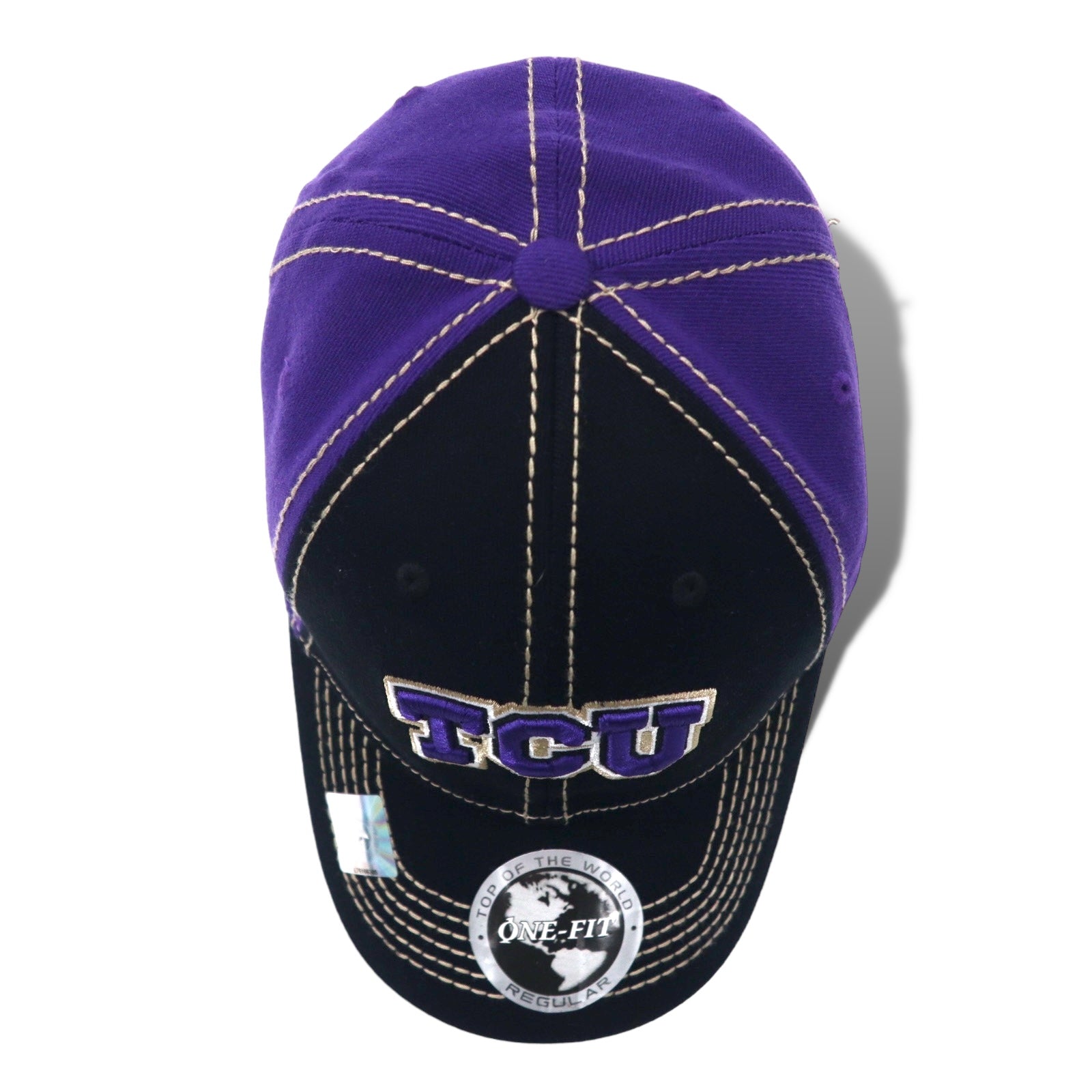 TOP OF THE WORLD College Embroidery Baseball Cap ONE Nero Viola Acrilico TCU Nuovo