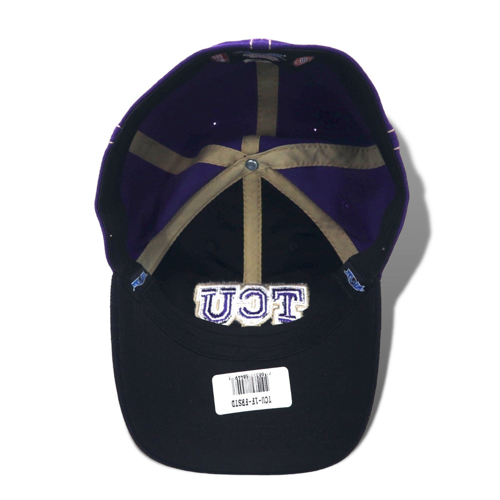 TOP OF THE WORLD College Embroidery Baseball Cap ONE Nero Viola Acrilico TCU Nuovo
