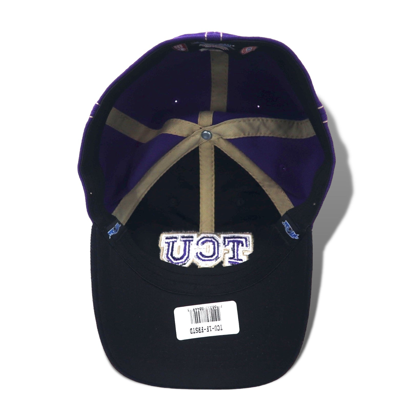 TOP OF THE WORLD College Embroidery Baseball Cap ONE Nero Viola Acrilico TCU Nuovo