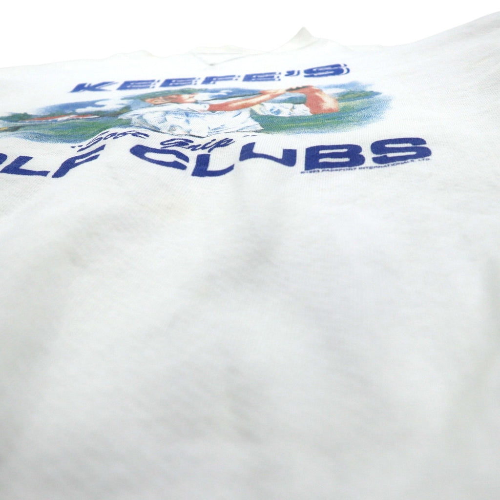Anni '90, USA, THE PERFECTSHIRT COMPANY, felpa stampata con inserto a V sul collo, 2XL, bianca, felpata all'interno, KEEFE'S GOLF CLUBS