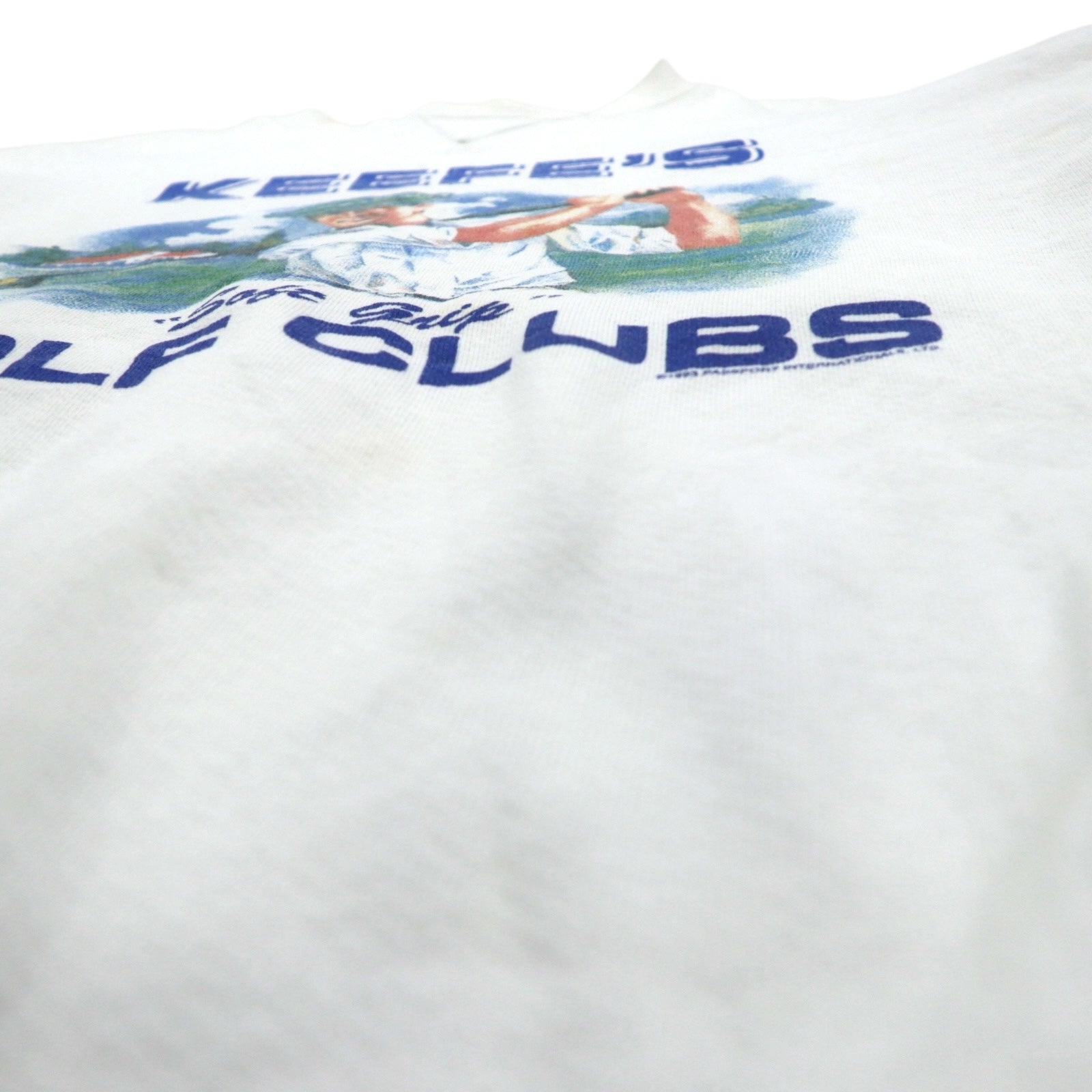 Anni '90, USA, THE PERFECTSHIRT COMPANY, felpa stampata con inserto a V sul collo, 2XL, bianca, felpata all'interno, KEEFE'S GOLF CLUBS
