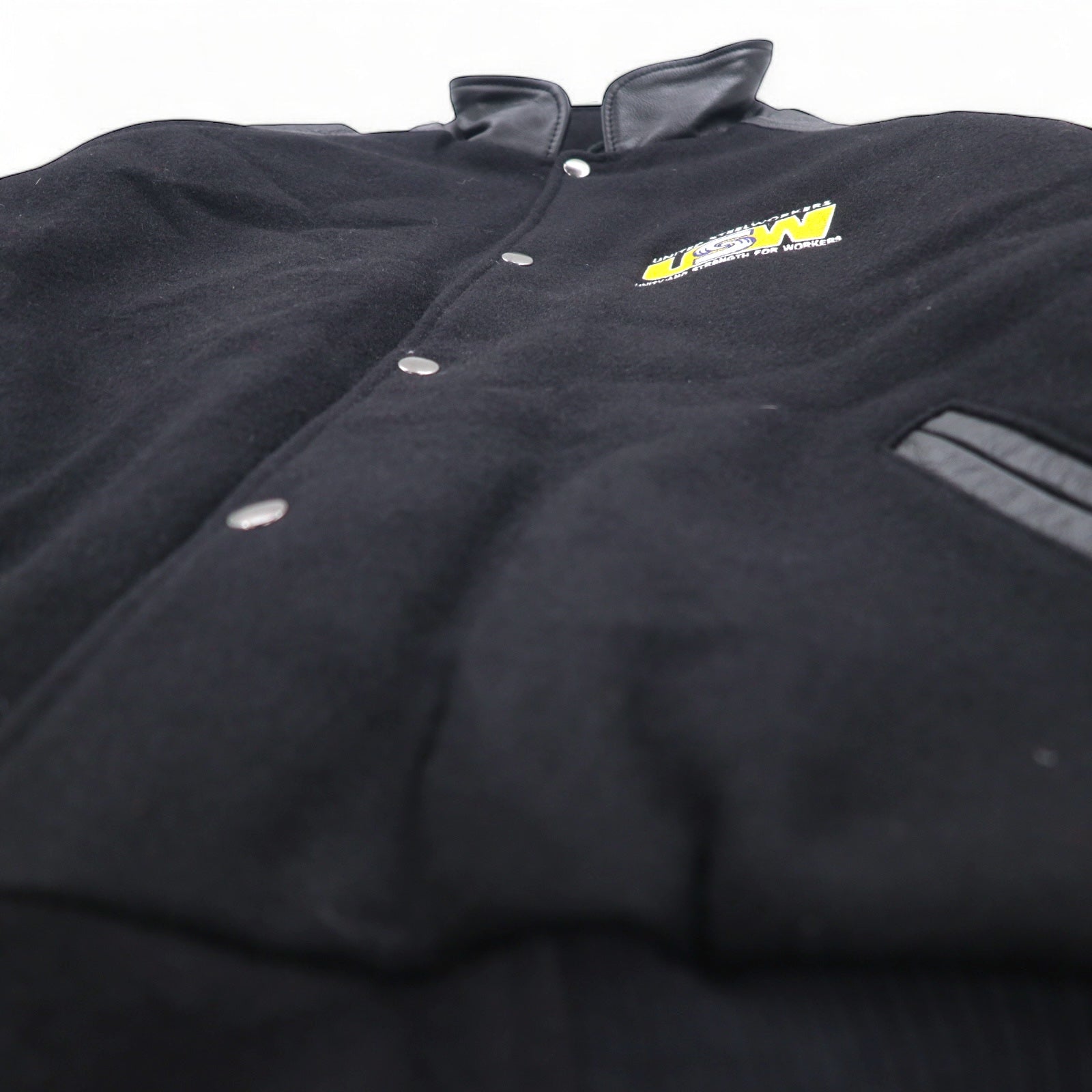 UNIVERSAL promotions - Giacca in Melton con inserti in pelle, taglia L, colore nero, pelle UNITED STEEL WORKERS