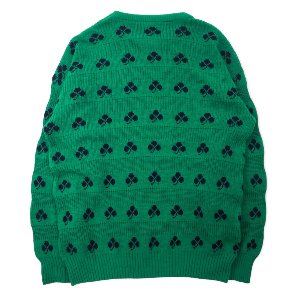 Maglione in lana Quill, anni '70, made in Ireland, a maglia grossa, taglia XL, verde, fantasia quadrifoglio, acrilico, oversize