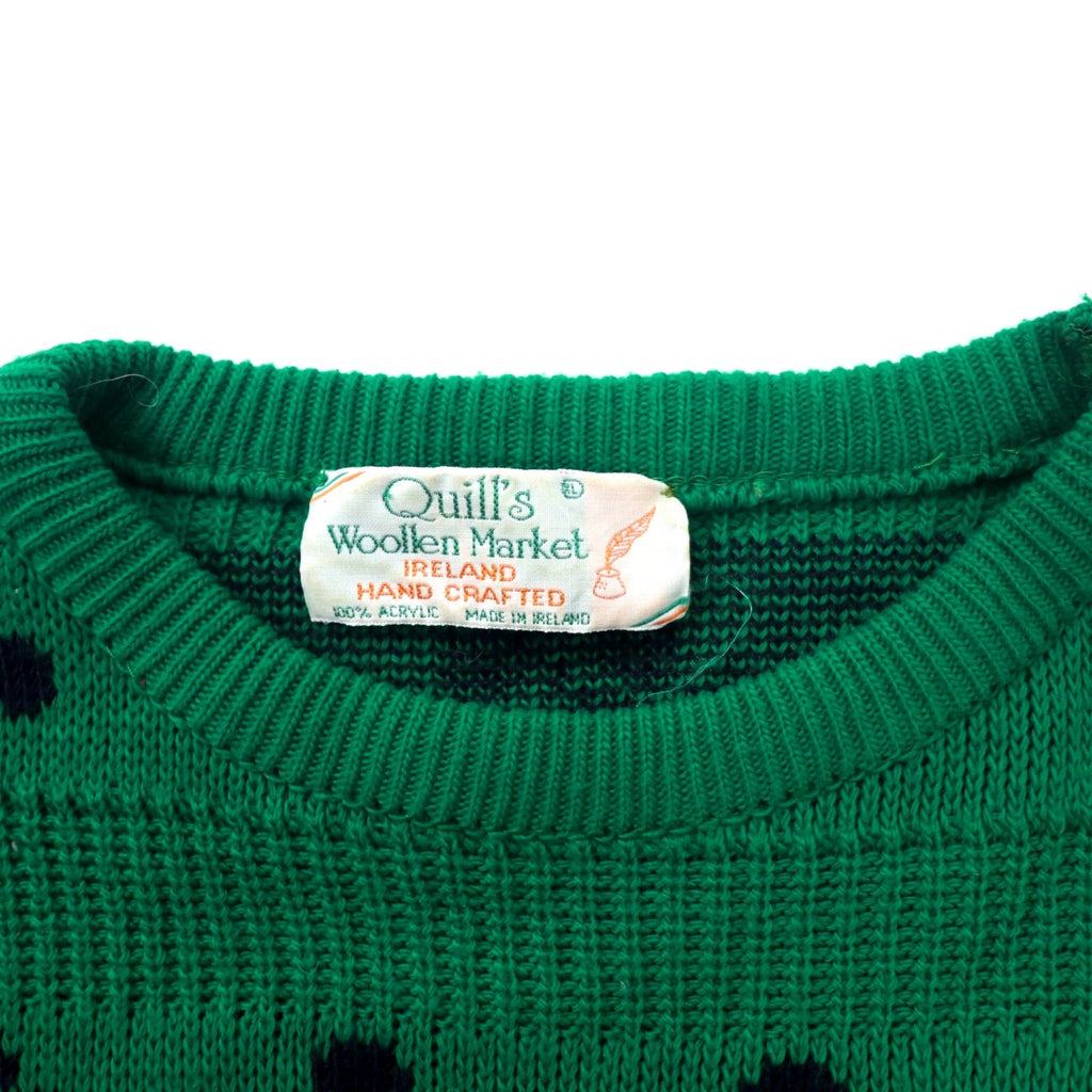 Maglione in lana Quill, anni '70, made in Ireland, a maglia grossa, taglia XL, verde, fantasia quadrifoglio, acrilico, oversize
