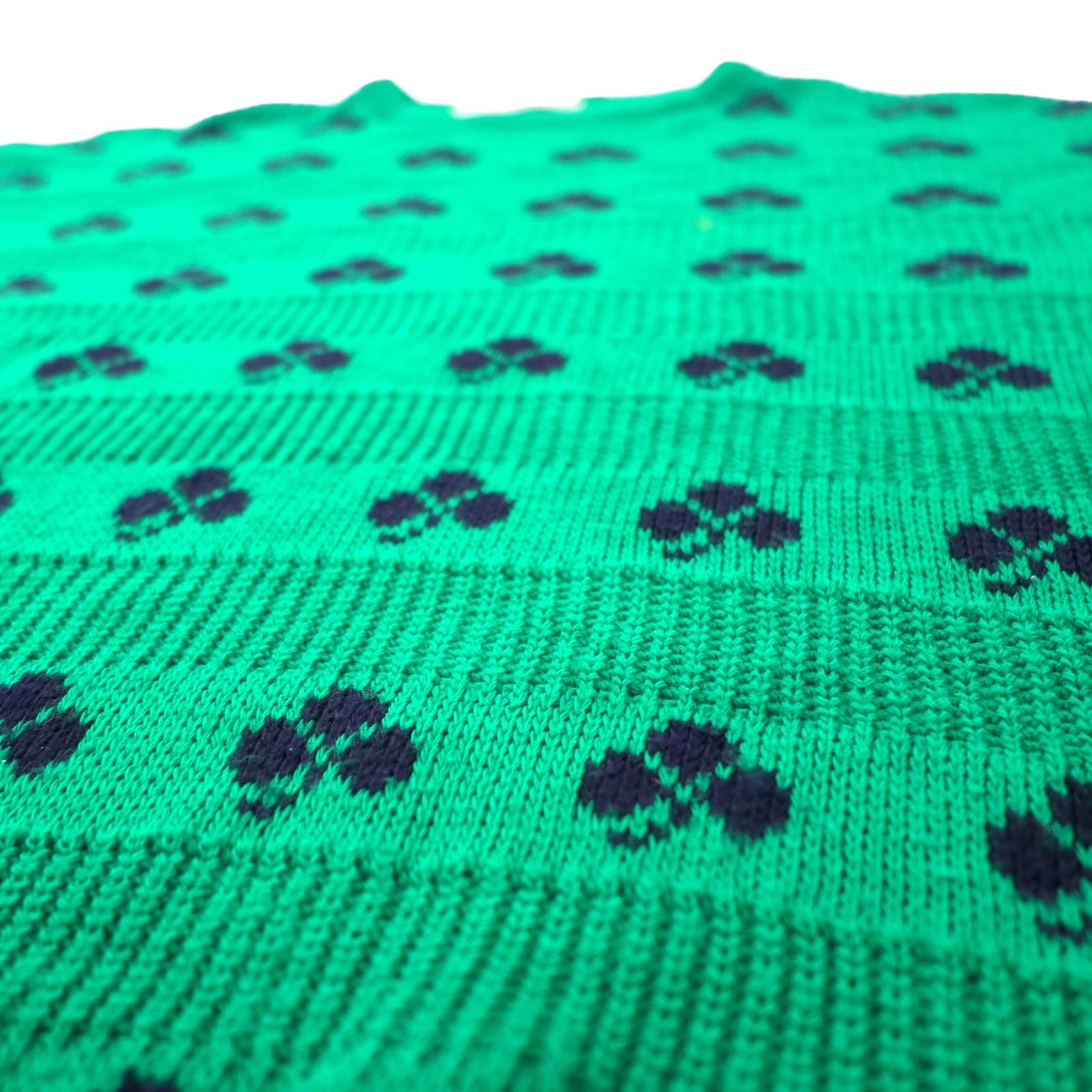 Maglione in lana Quill, anni '70, made in Ireland, a maglia grossa, taglia XL, verde, fantasia quadrifoglio, acrilico, oversize