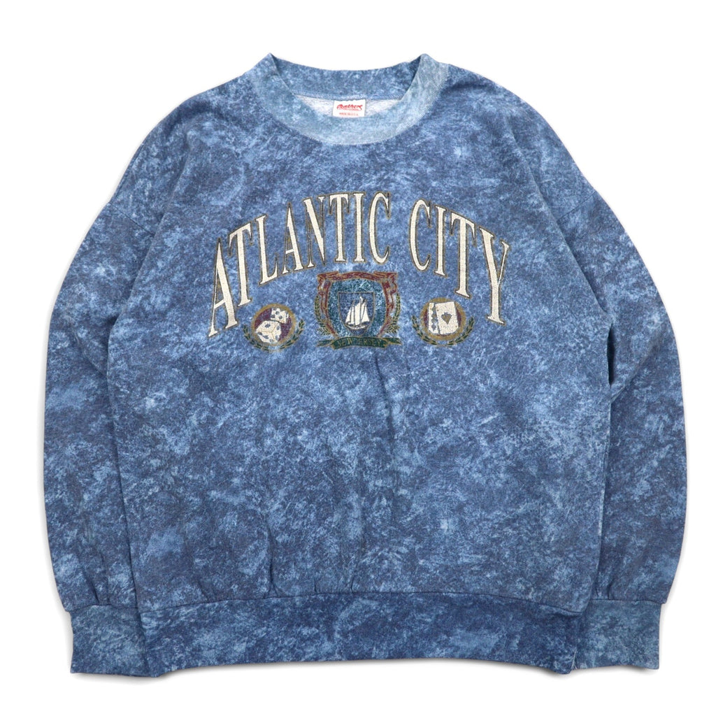 Felpa vintage anni '90, Made in USA, con piume, anni '90, felpa stone wash, taglia L, blu, ATLANTIC CITY