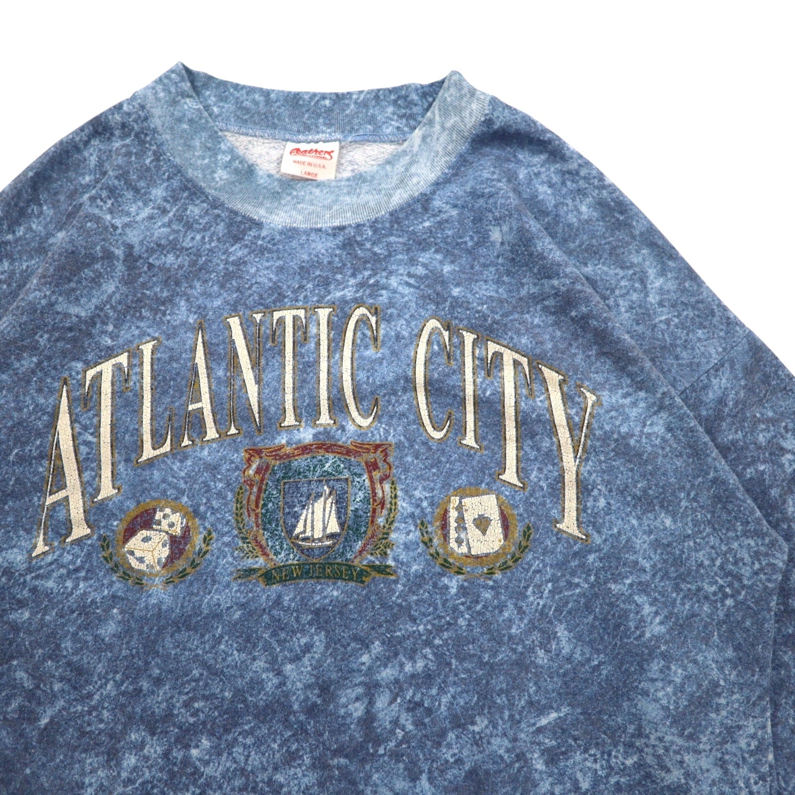 Felpa vintage anni '90, Made in USA, con piume, anni '90, felpa stone wash, taglia L, blu, ATLANTIC CITY