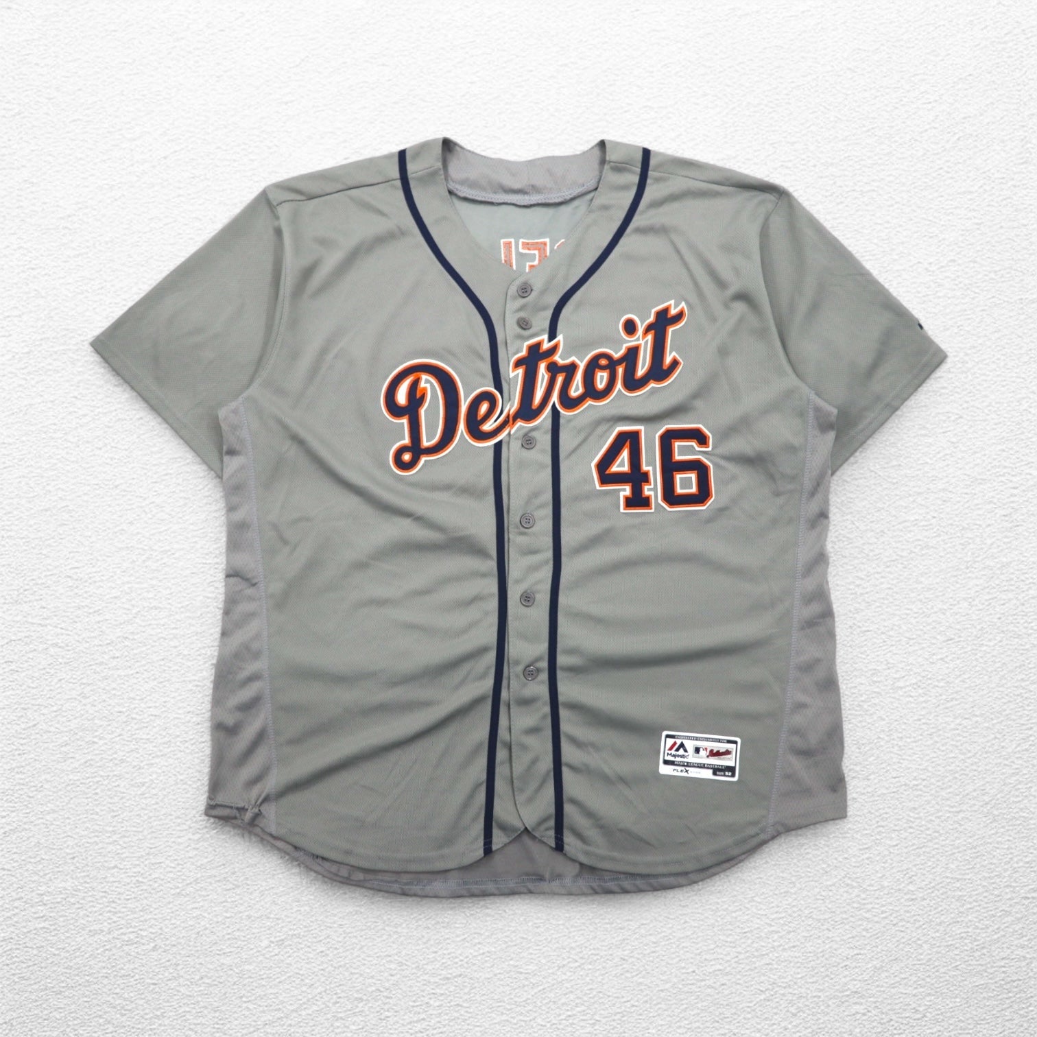 majestic USA MLB Maglia da baseball XL Grigio Detroit TIGERS Numerata FLEX BASE