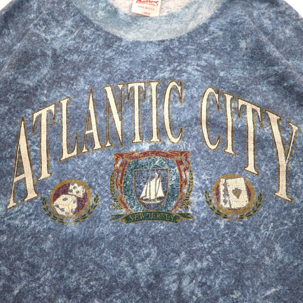 Felpa vintage anni '90, Made in USA, con piume, anni '90, felpa stone wash, taglia L, blu, ATLANTIC CITY