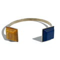 TOGA Bracciale rigido in pietra colorata, bracciale a polsino, metallo argentato, quadrato, blu ambra