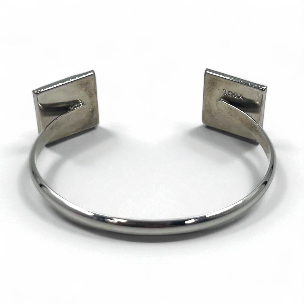 TOGA Bracciale rigido in pietra colorata, bracciale a polsino, metallo argentato, quadrato, blu ambra