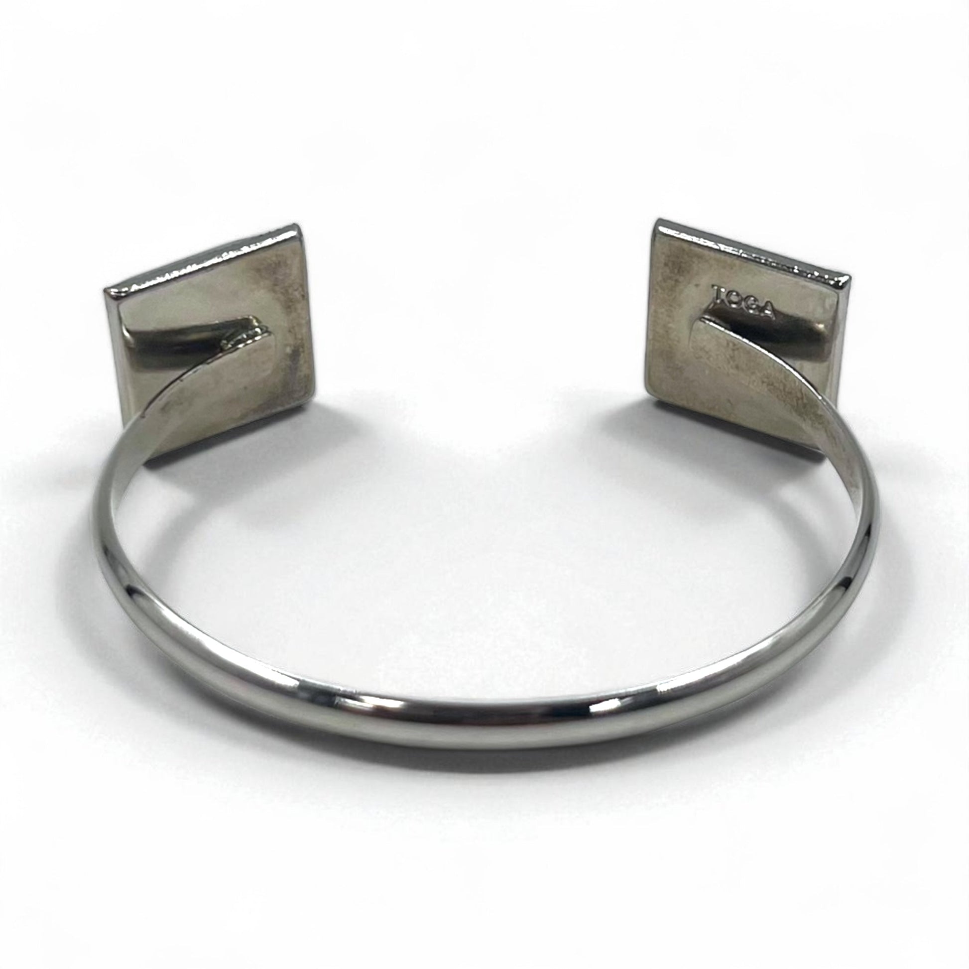TOGA Bracciale rigido in pietra colorata, bracciale a polsino, metallo argentato, quadrato, blu ambra
