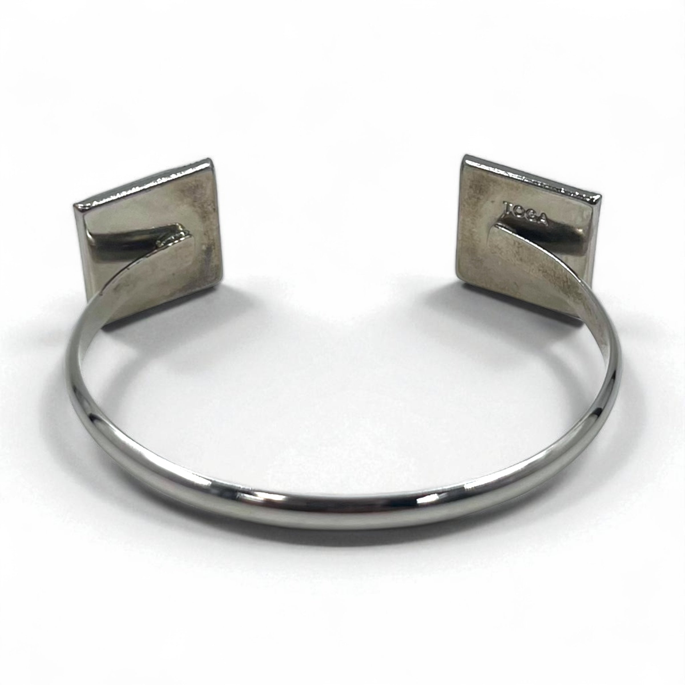 TOGA Bracciale rigido in pietra colorata, bracciale a polsino, metallo argentato, quadrato, blu ambra