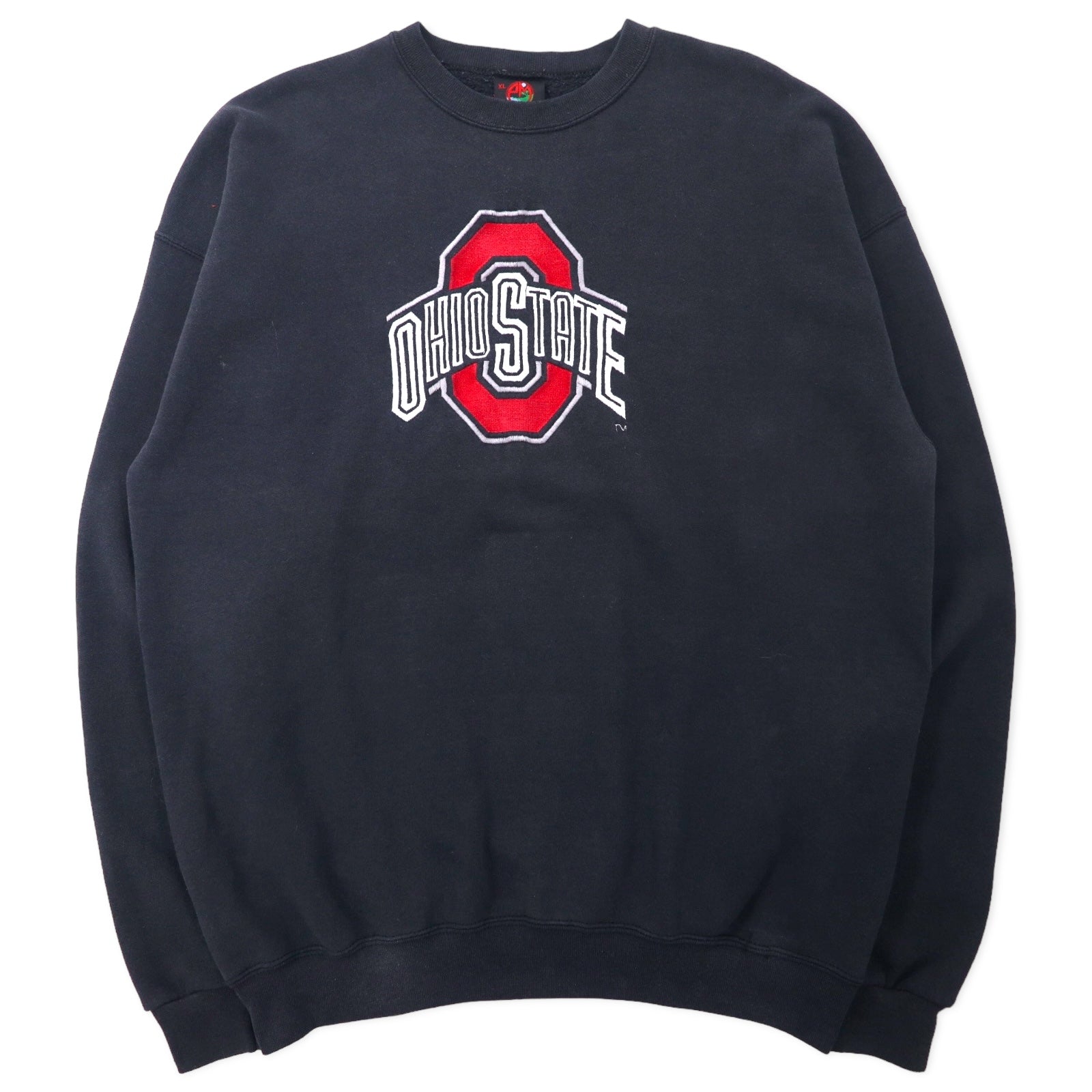 Felpa PM SPORTS USA anni '90 con ricamo college, XL, nera, cotone, OHIO STATE, taglia grande