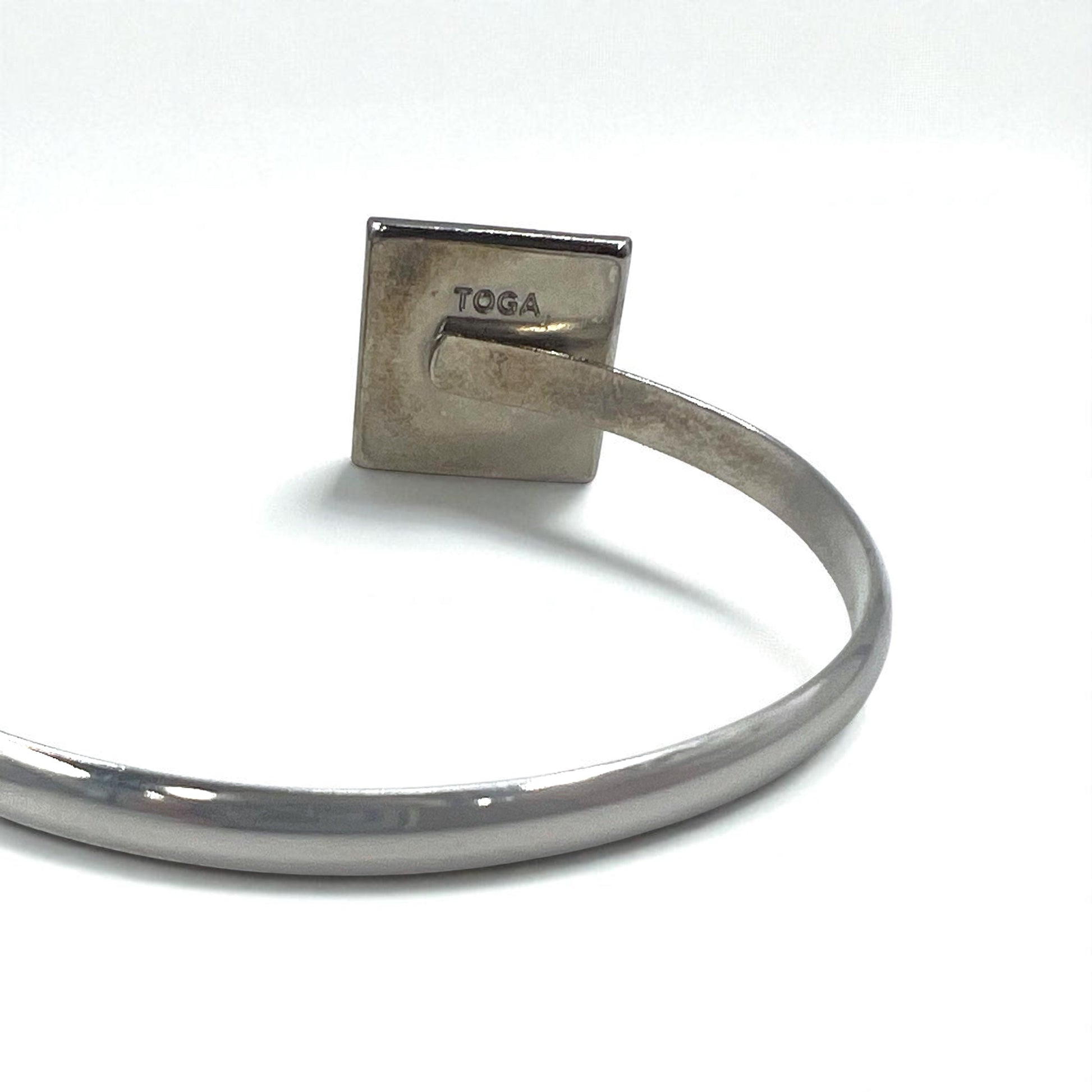 TOGA Bracciale rigido in pietra colorata, bracciale a polsino, metallo argentato, quadrato, blu ambra