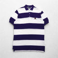 Polo by Ralph Lauren 90年代 USA製 ボーダー ポロシャツ L パープル ホワイト 鹿の子 ワンポイントロゴ刺繍