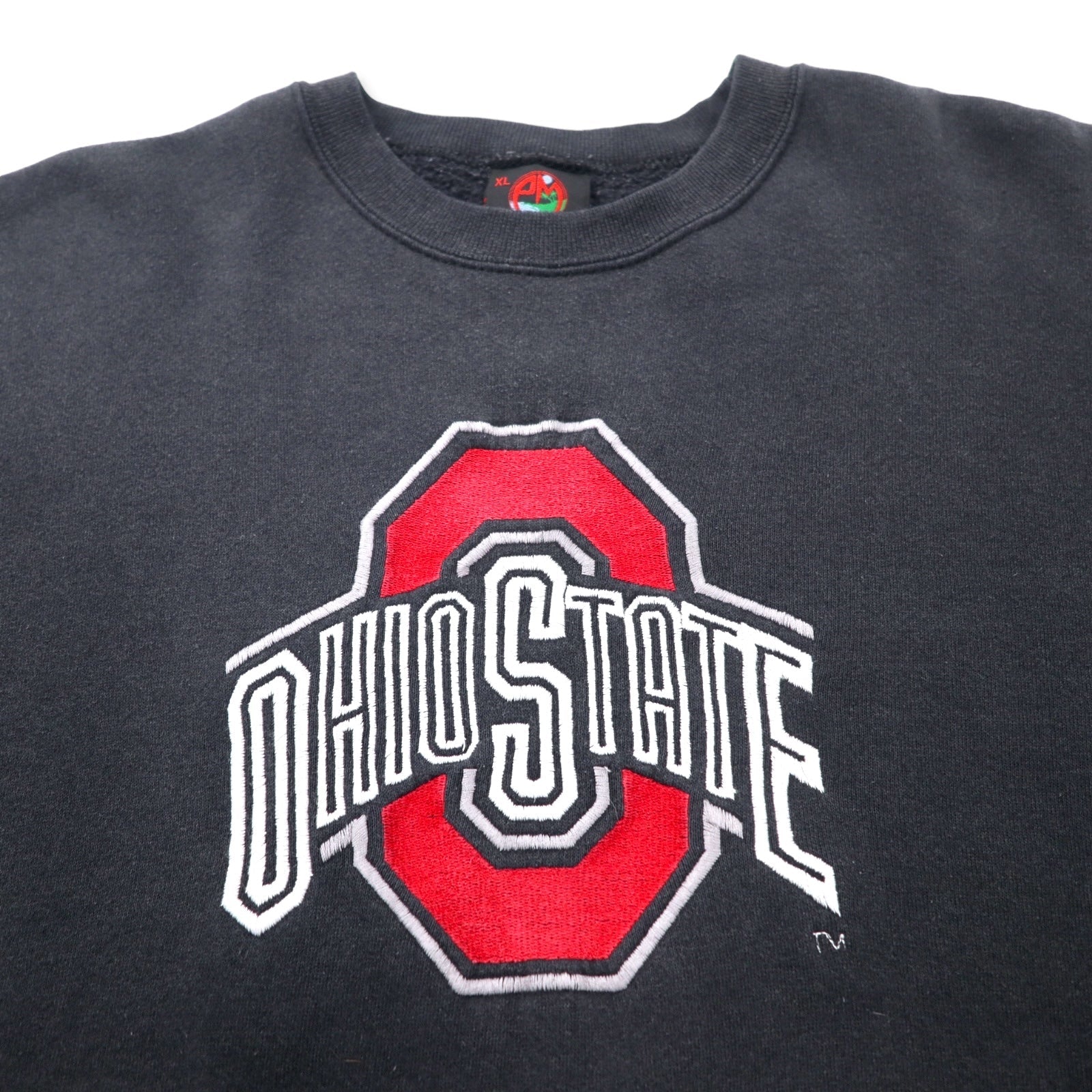 Felpa PM SPORTS USA anni '90 con ricamo college, XL, nera, cotone, OHIO STATE, taglia grande