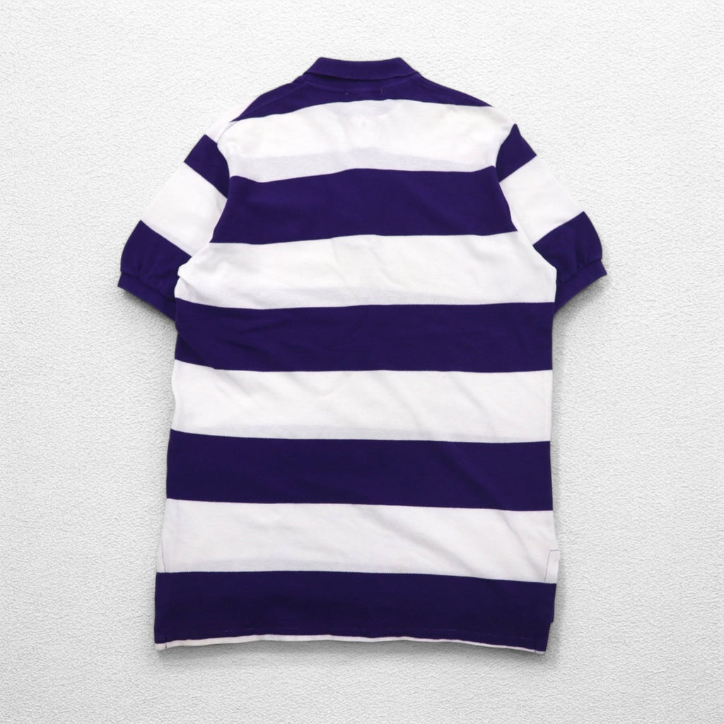 Polo by Ralph Lauren 90年代 USA製 ボーダー ポロシャツ L パープル ホワイト 鹿の子 ワンポイントロゴ刺繍